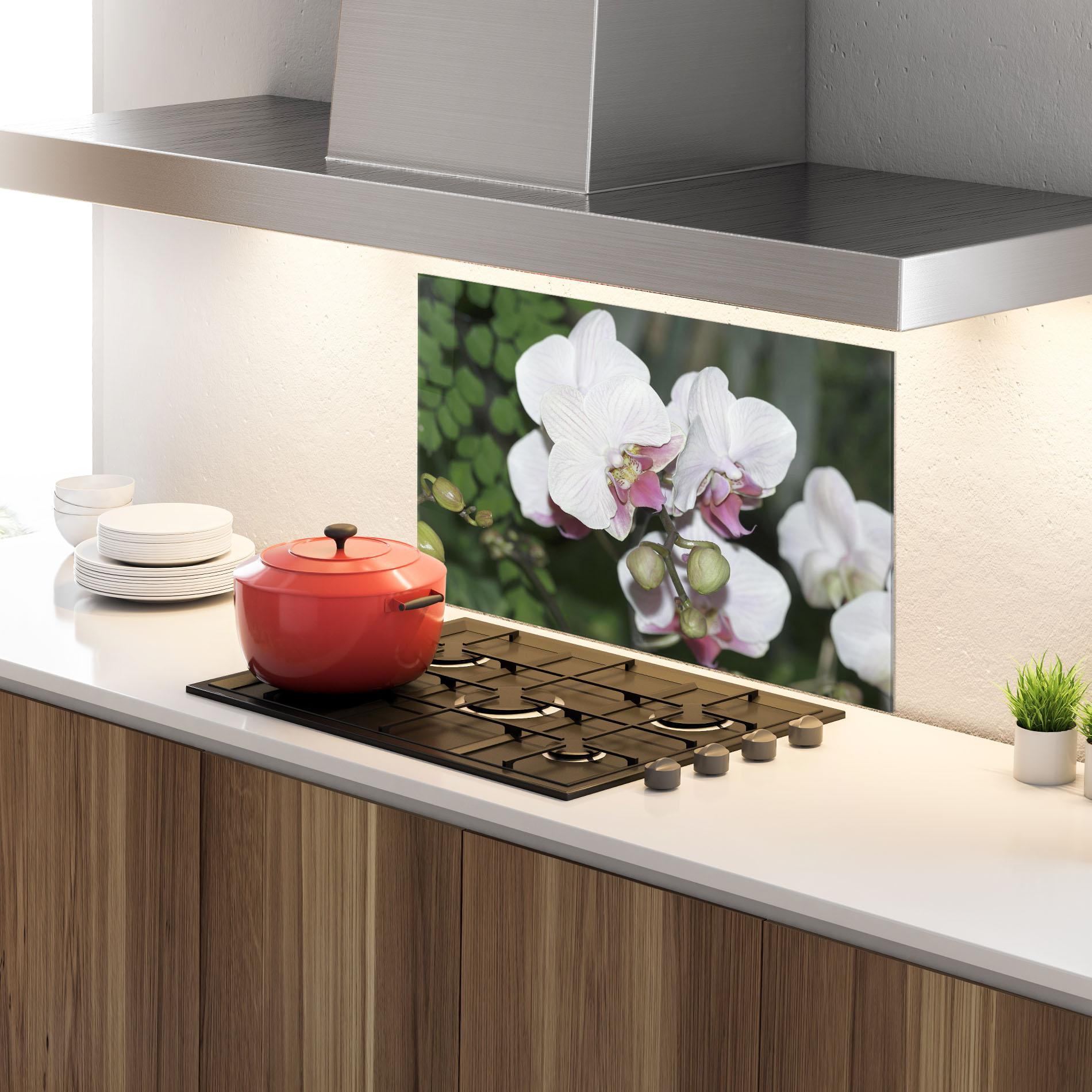 Konyhai üveg hátfal Orchid Botanical Garden mockup 4