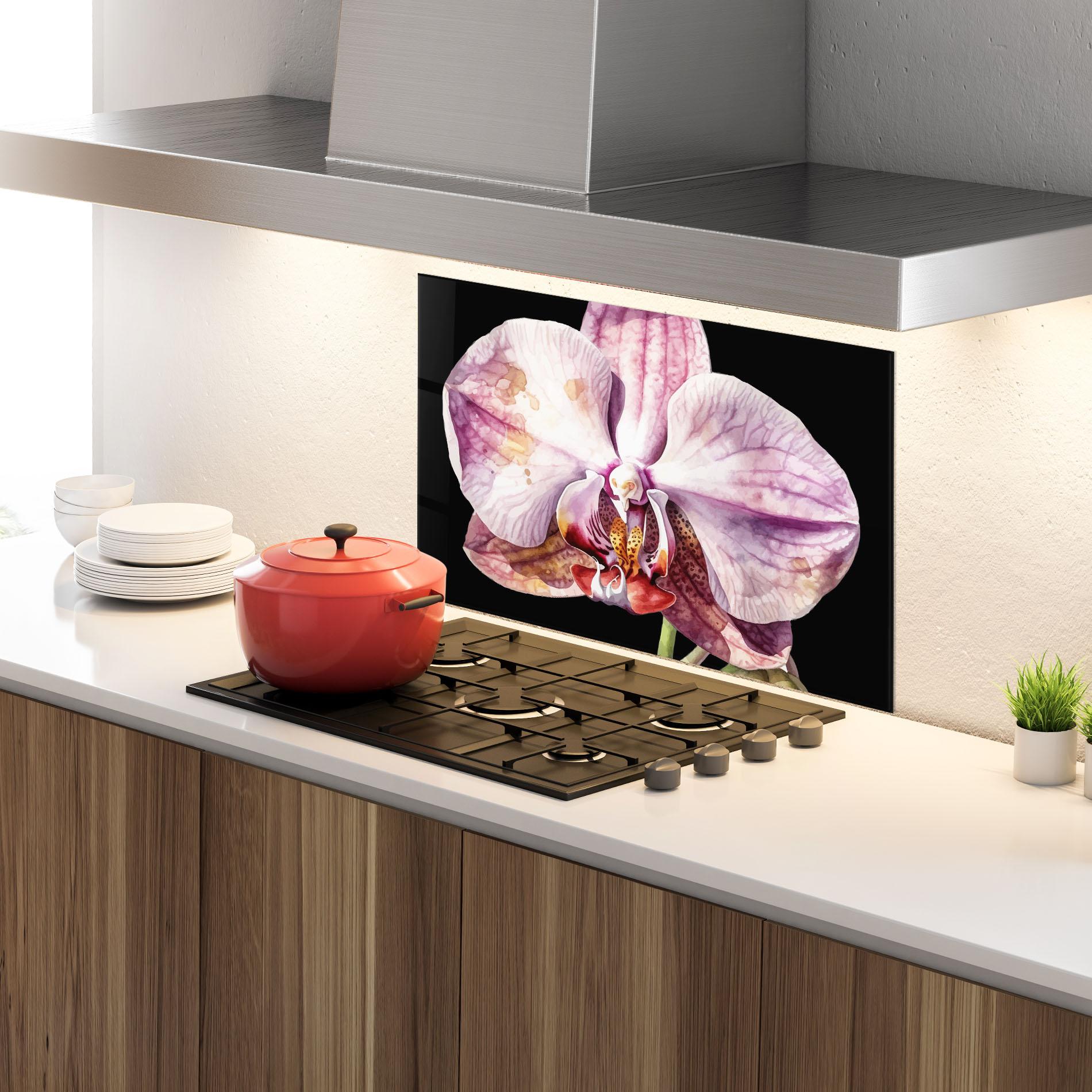 Konyhai üveg hátfal Painted Orchid mockup 4