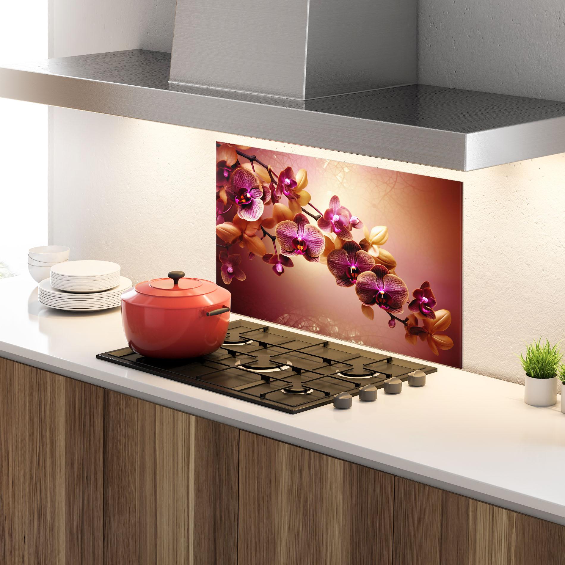 Konyhai üveg hátfal Purple Cream Orchid mockup 4