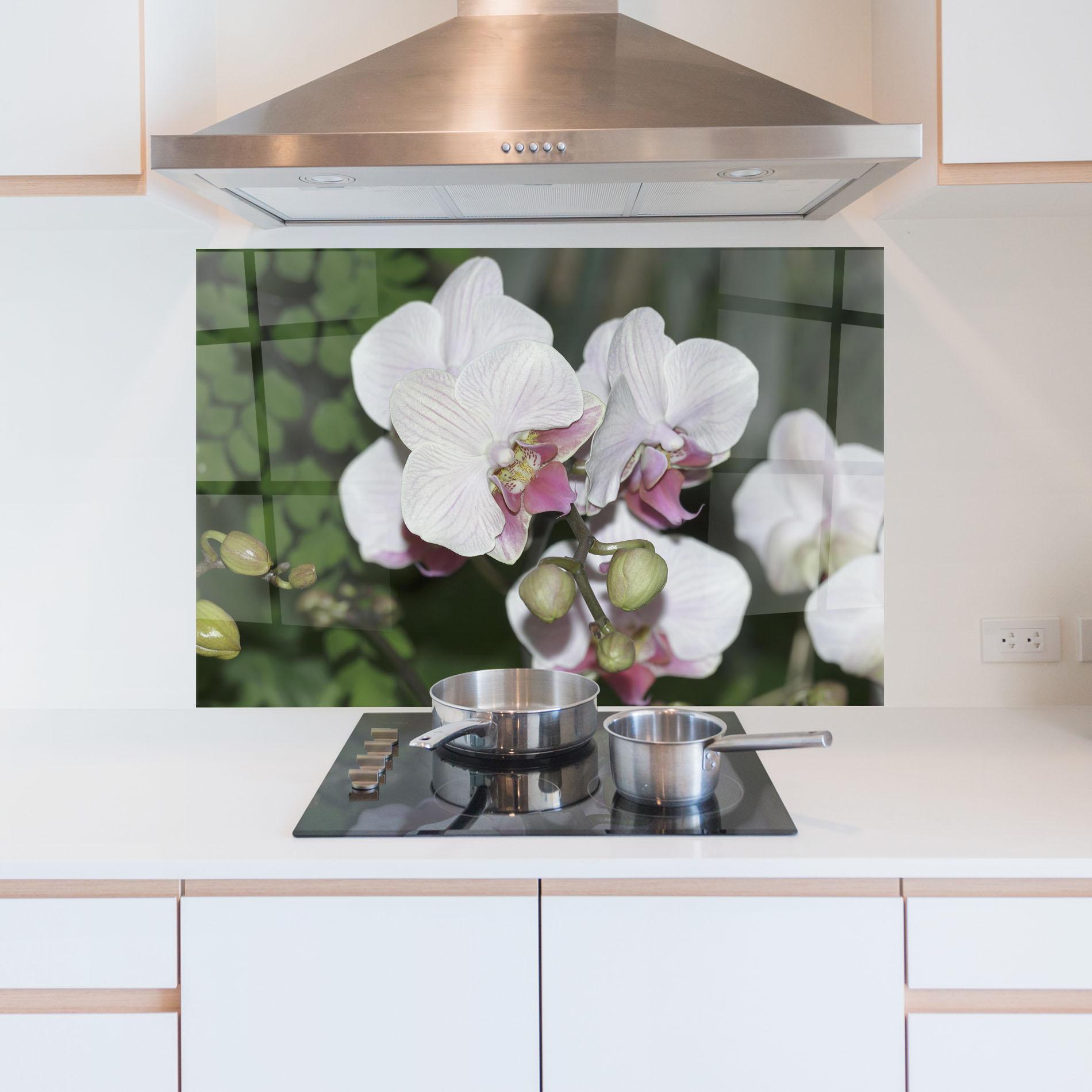 Konyhai üveg hátfal Orchid Botanical Garden mockup 5