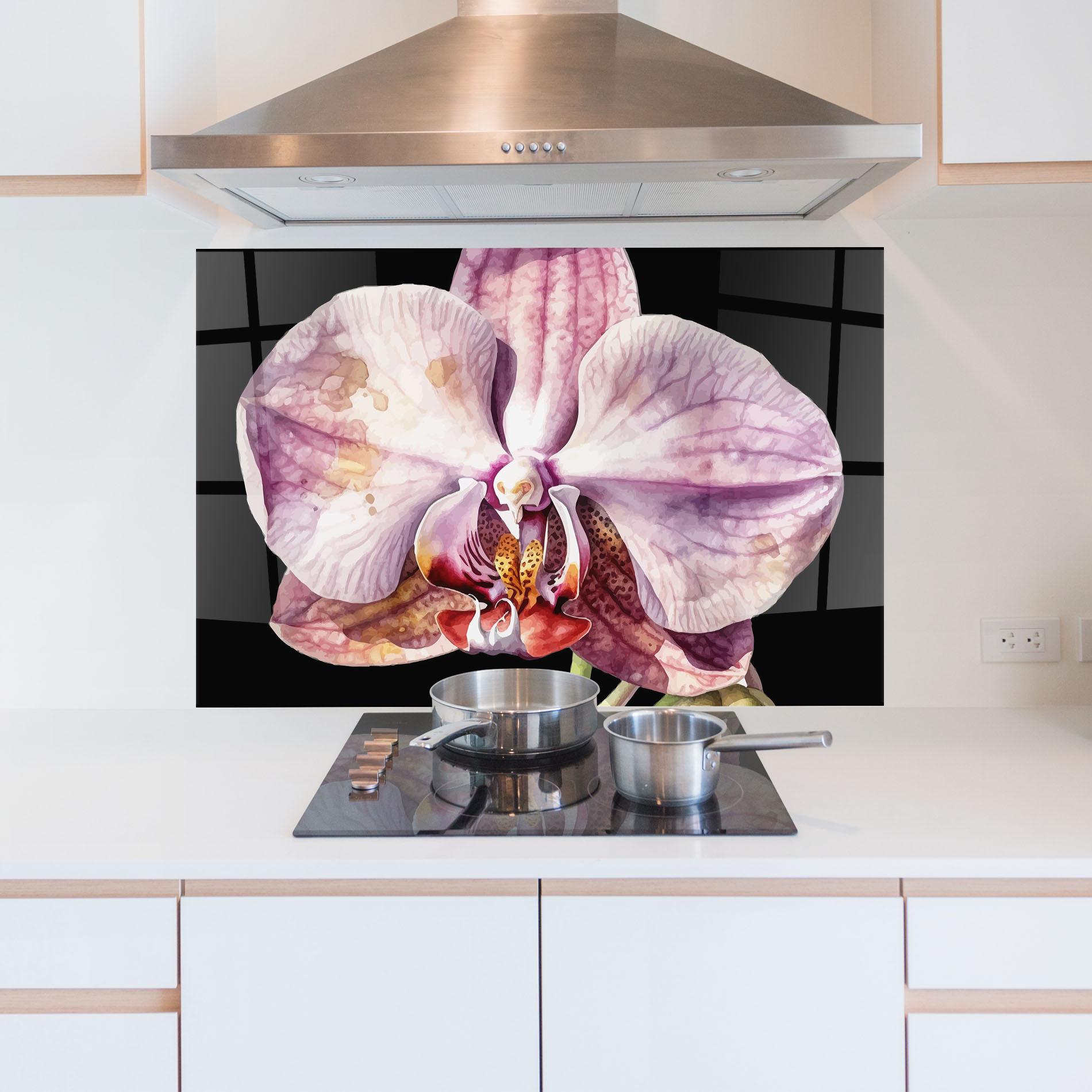 Konyhai üveg hátfal Painted Orchid mockup 5