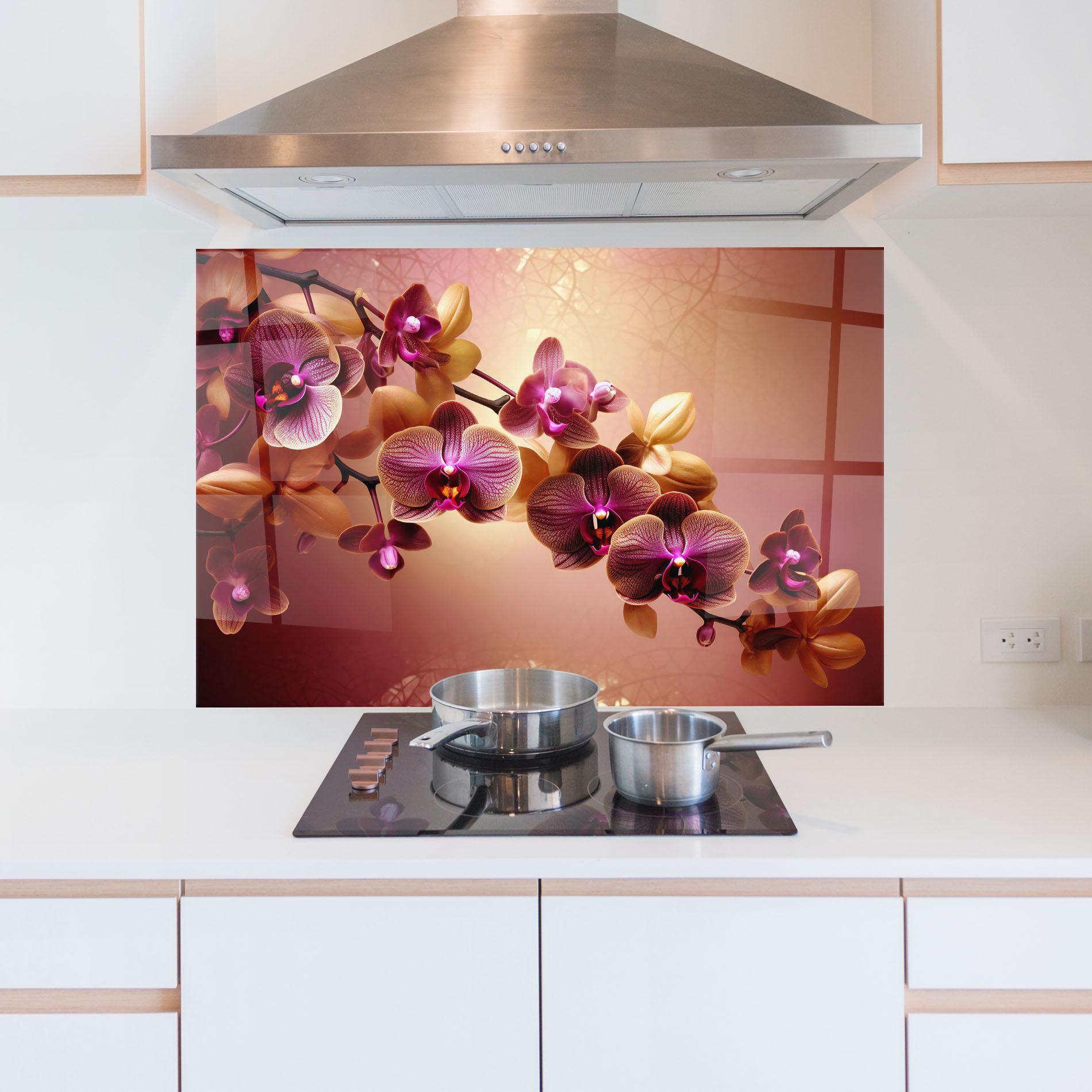 Konyhai üveg hátfal Purple Cream Orchid mockup 5