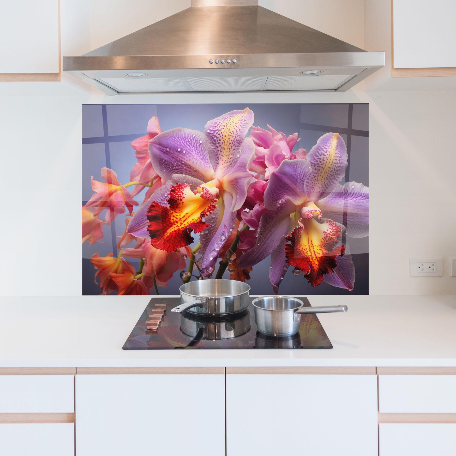 Konyhai üveg hátfal Purple Orange Orchid View mockup 5