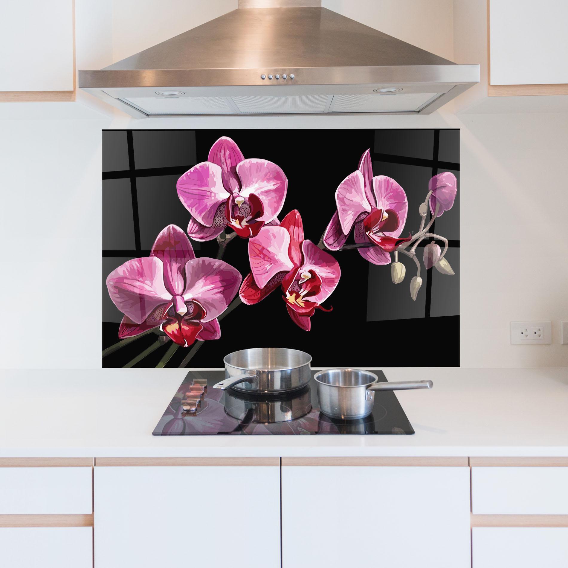 Konyhai üveg hátfal Red Purple Orchid mockup 5