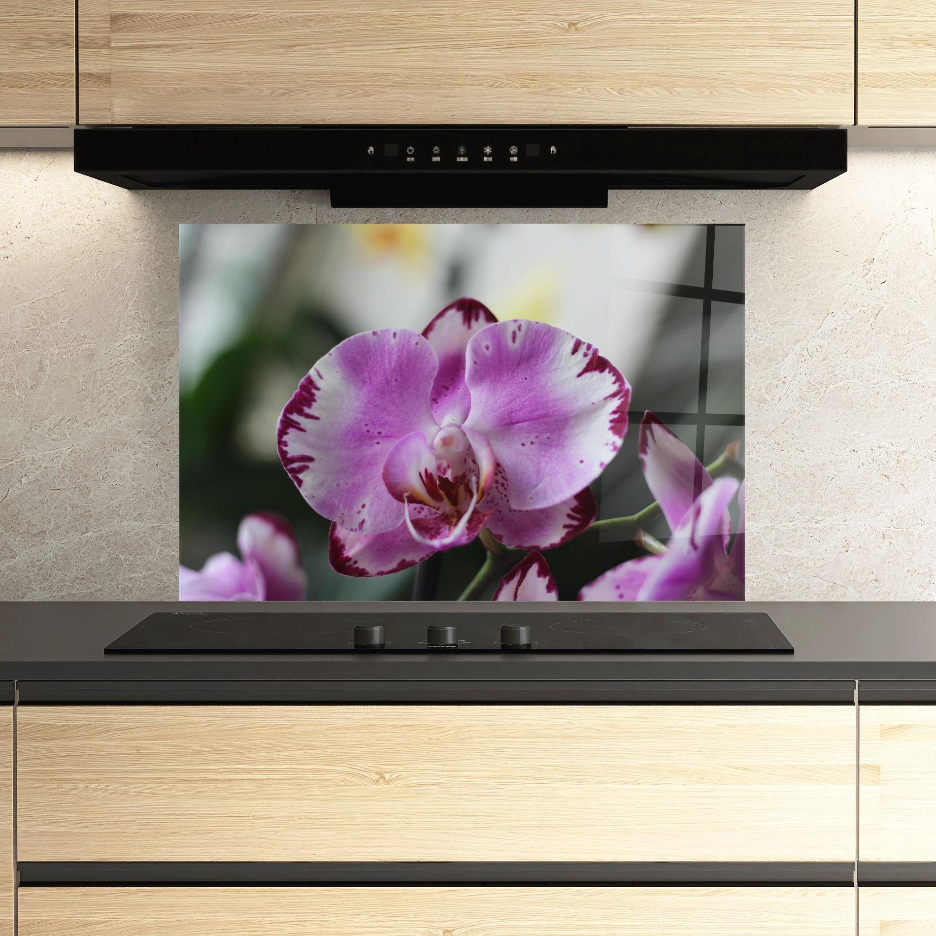 Konyhai üveg hátfal Dark Purple Orchids In Nature mockup 3