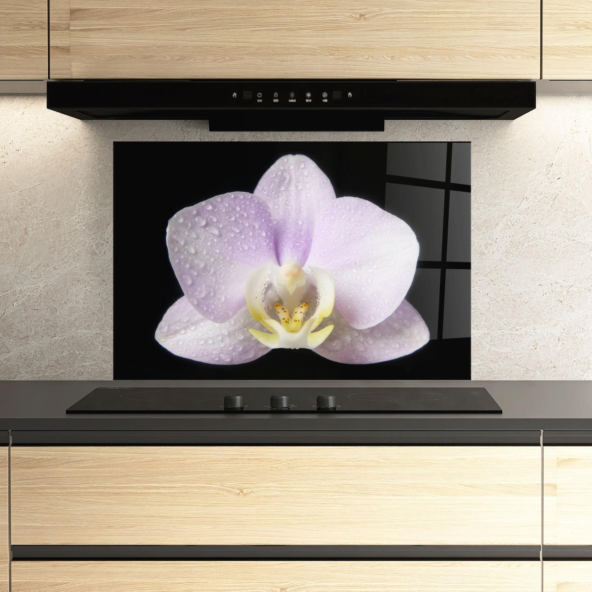 Konyhai üveg hátfal Light Purple Orchid After Rain mockup 3