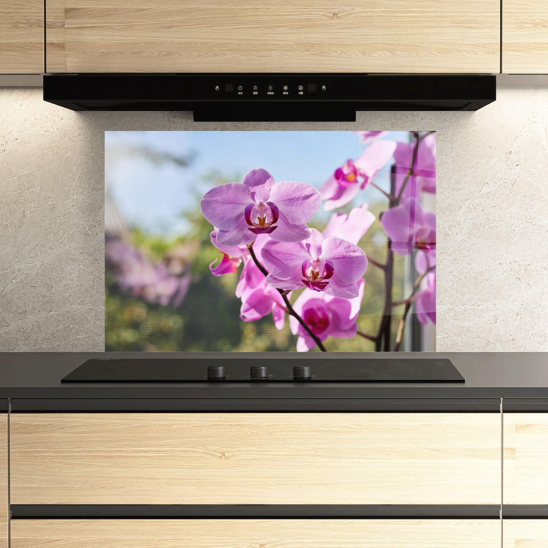 Konyhai üveg hátfal Orchids In The Garden mockup 3