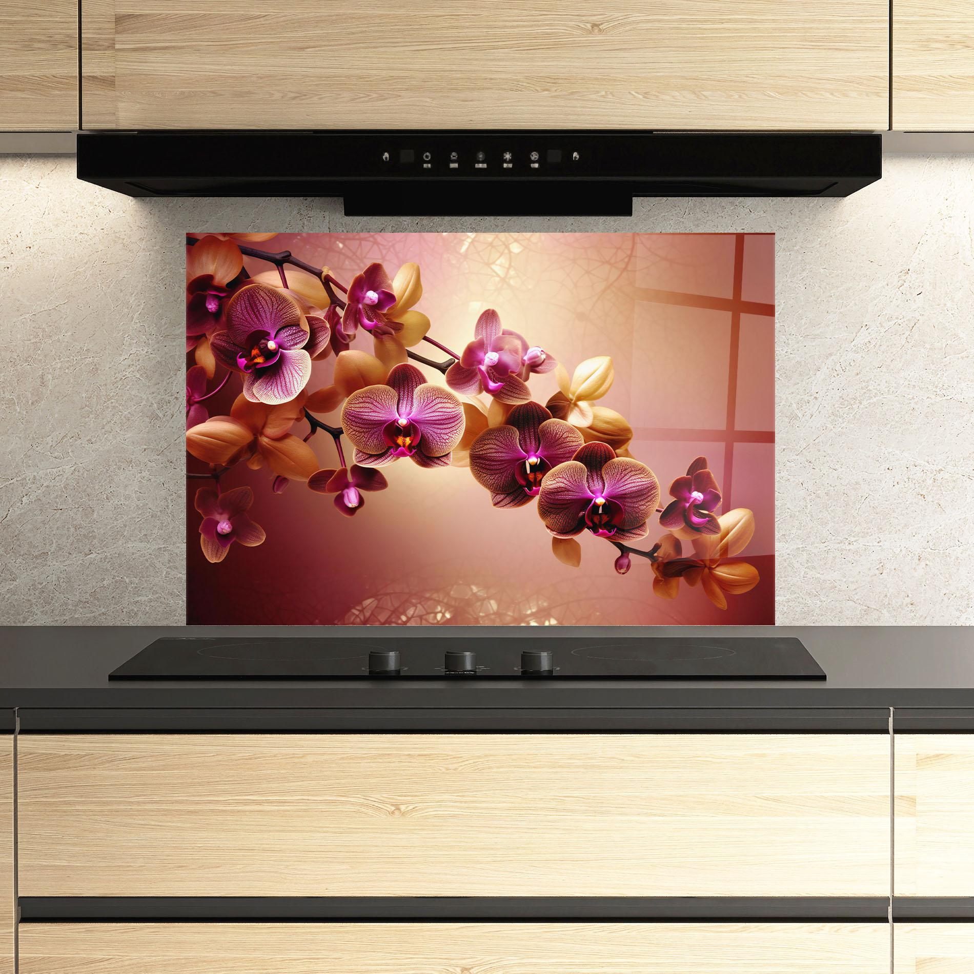 Konyhai üveg hátfal Purple Cream Orchid mockup 3