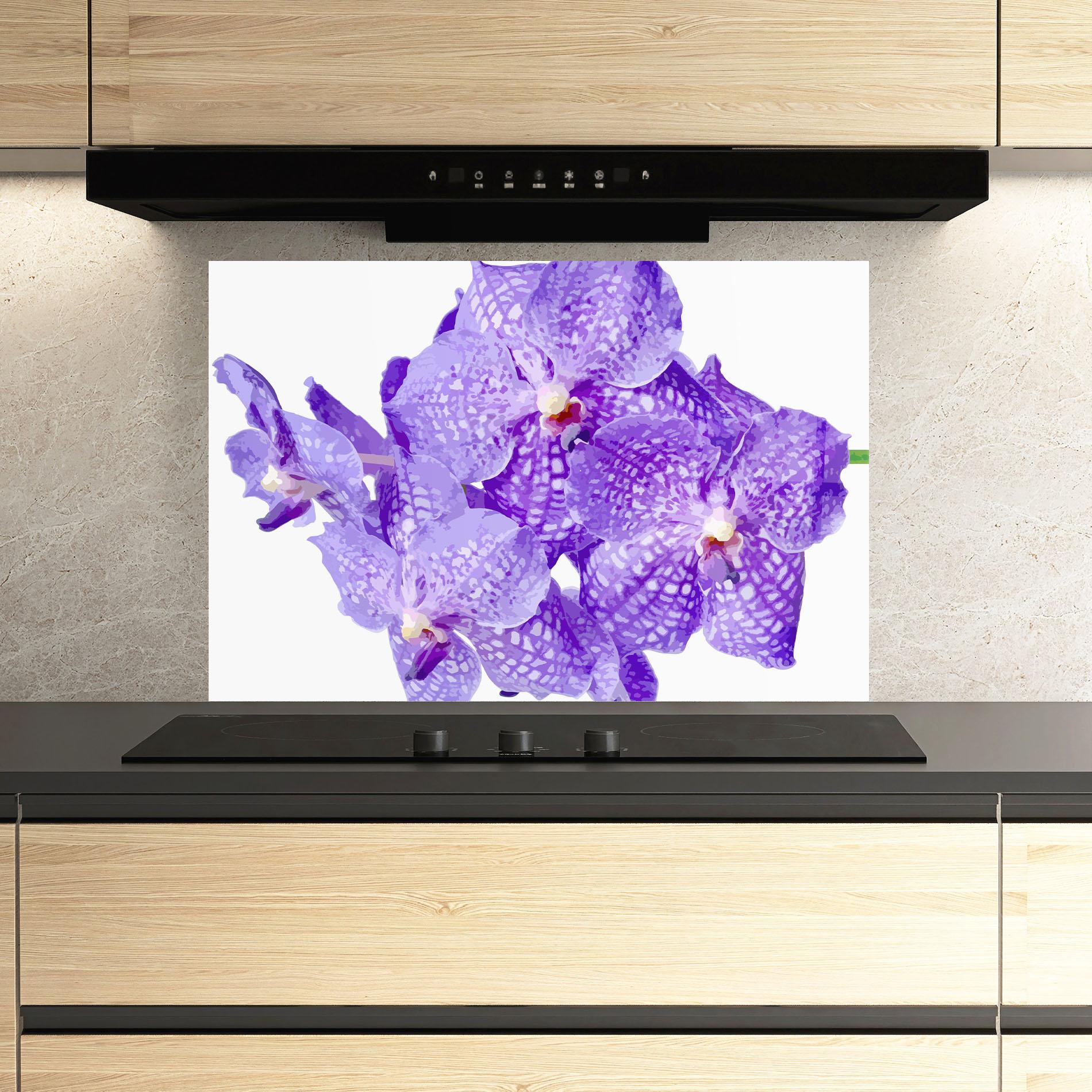 Konyhai üveg hátfal Purple White Orchid mockup 3