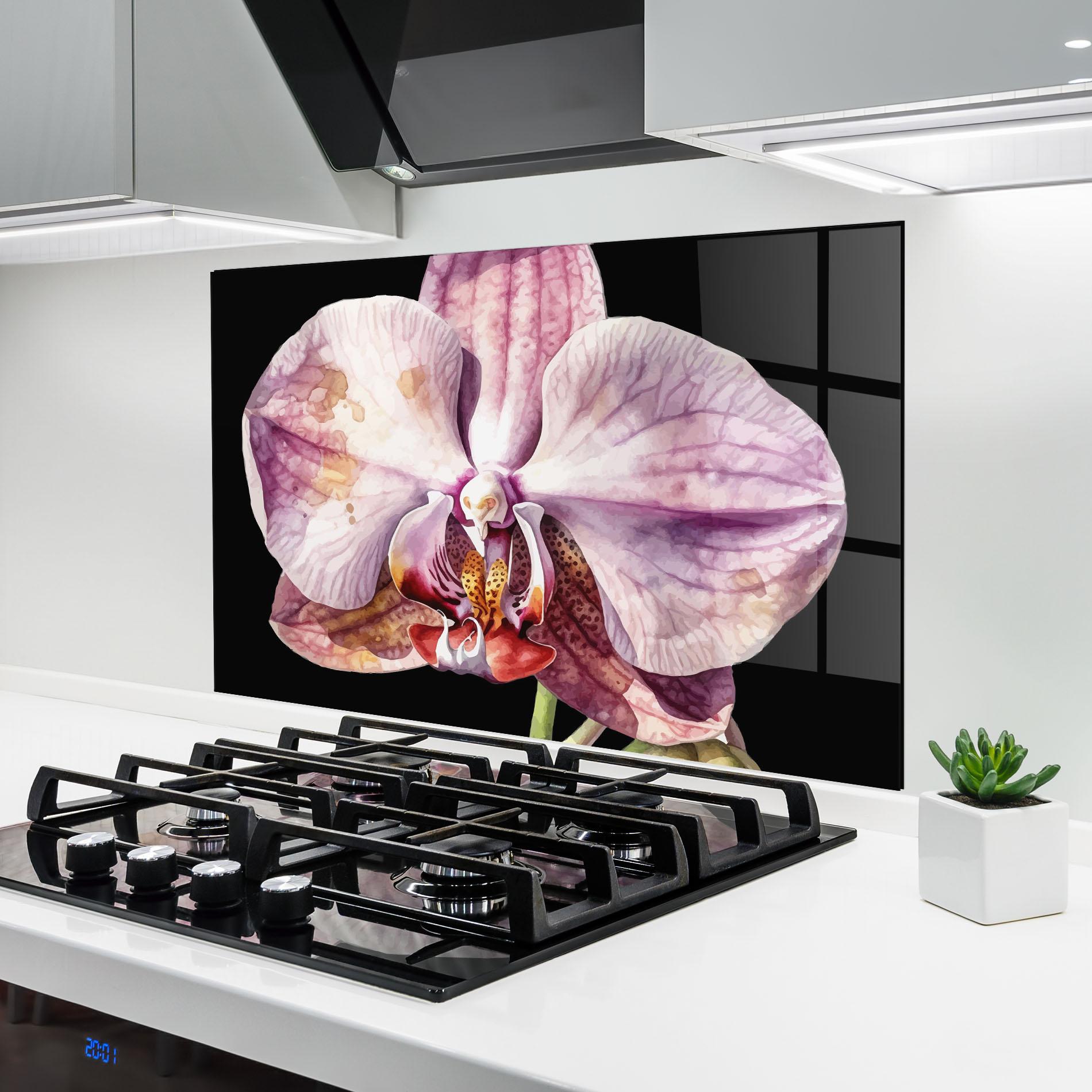 Konyhai üveg hátfal Painted Orchid mockup 6