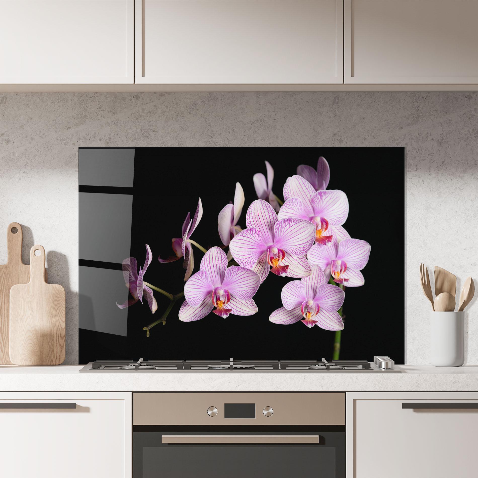 Konyhai üveg hátfal Beautiful Orchids On Black mockup 7