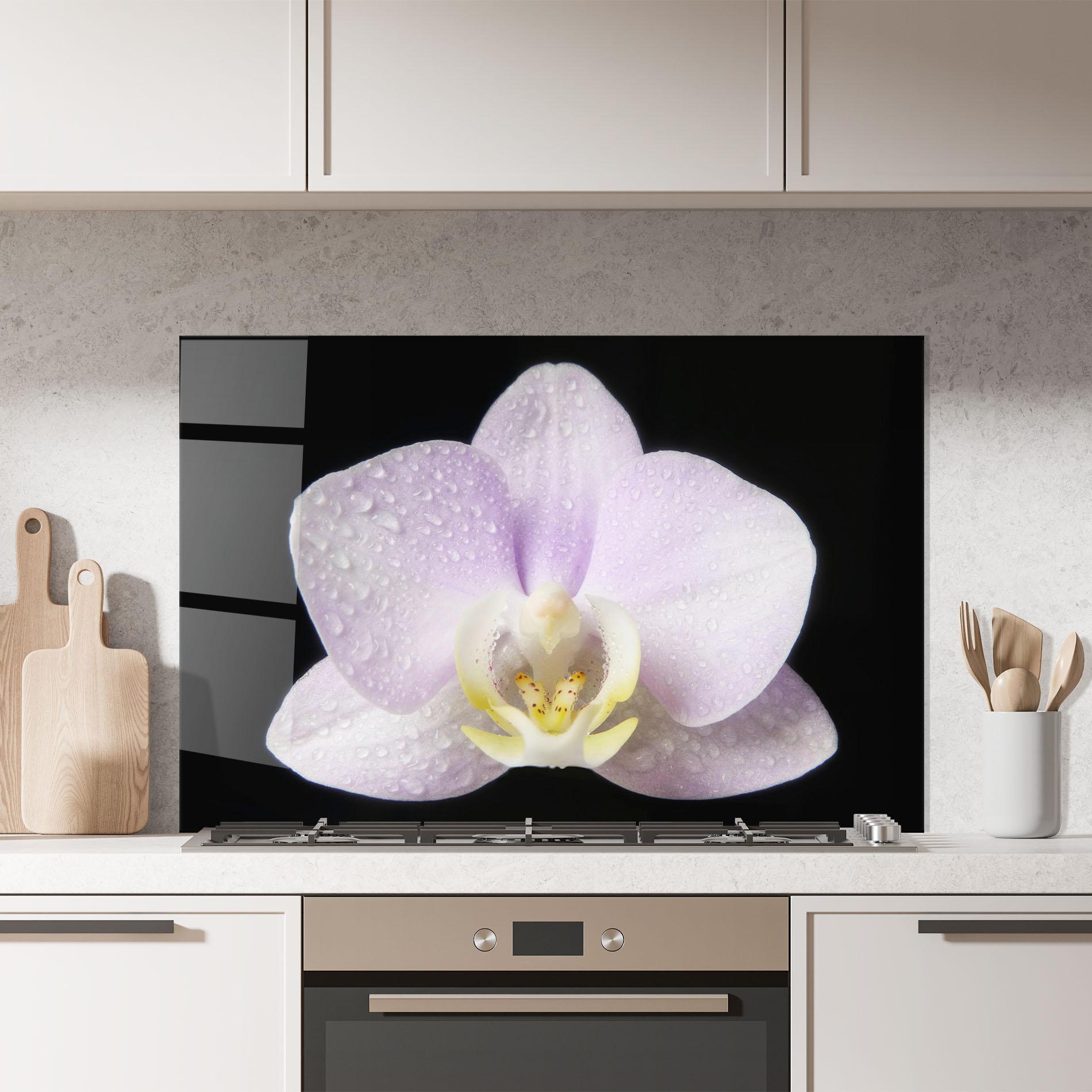 Konyhai üveg hátfal Light Purple Orchid After Rain mockup 7