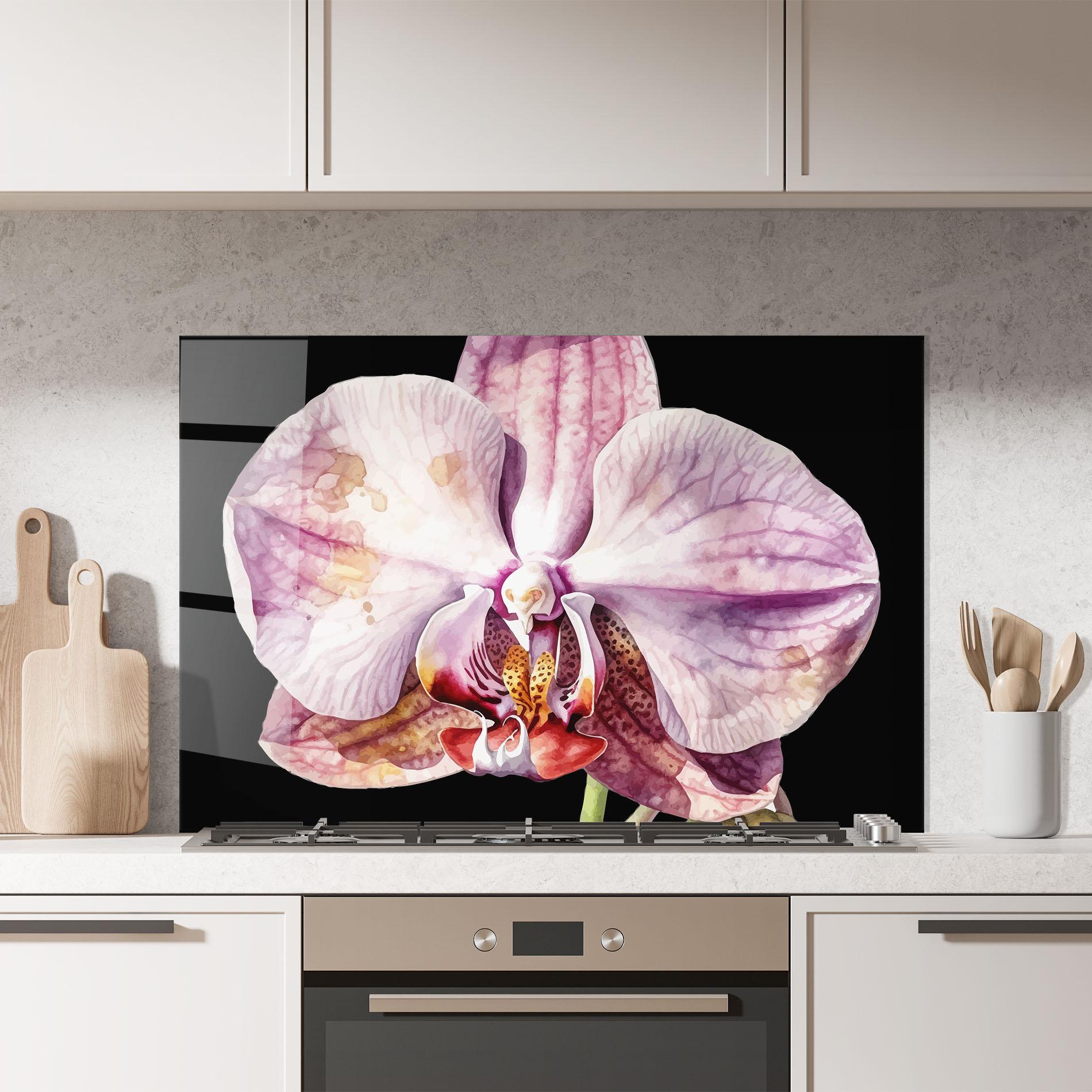 Konyhai üveg hátfal Painted Orchid mockup 7