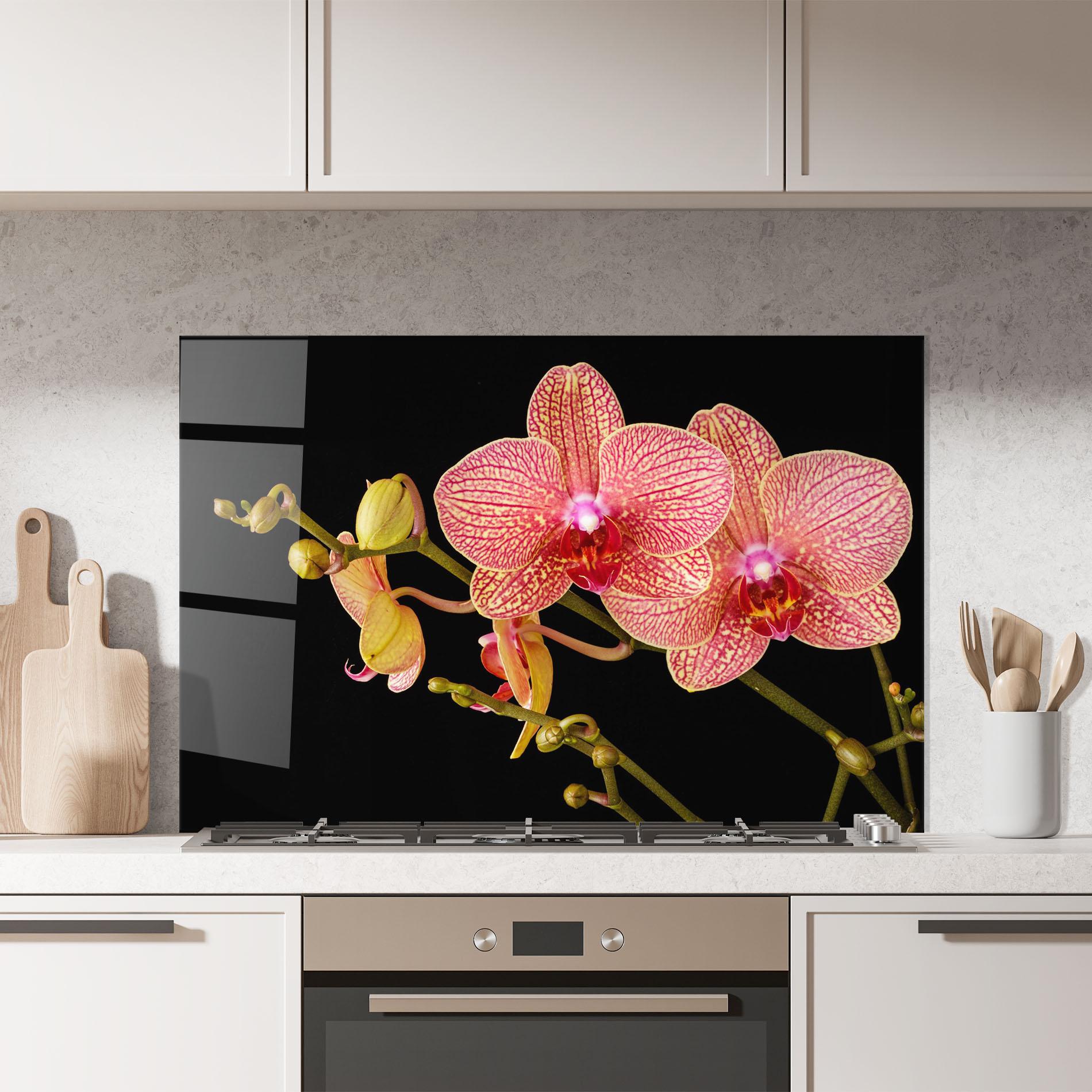 Konyhai üveg hátfal Pink Orchids On Black mockup 7
