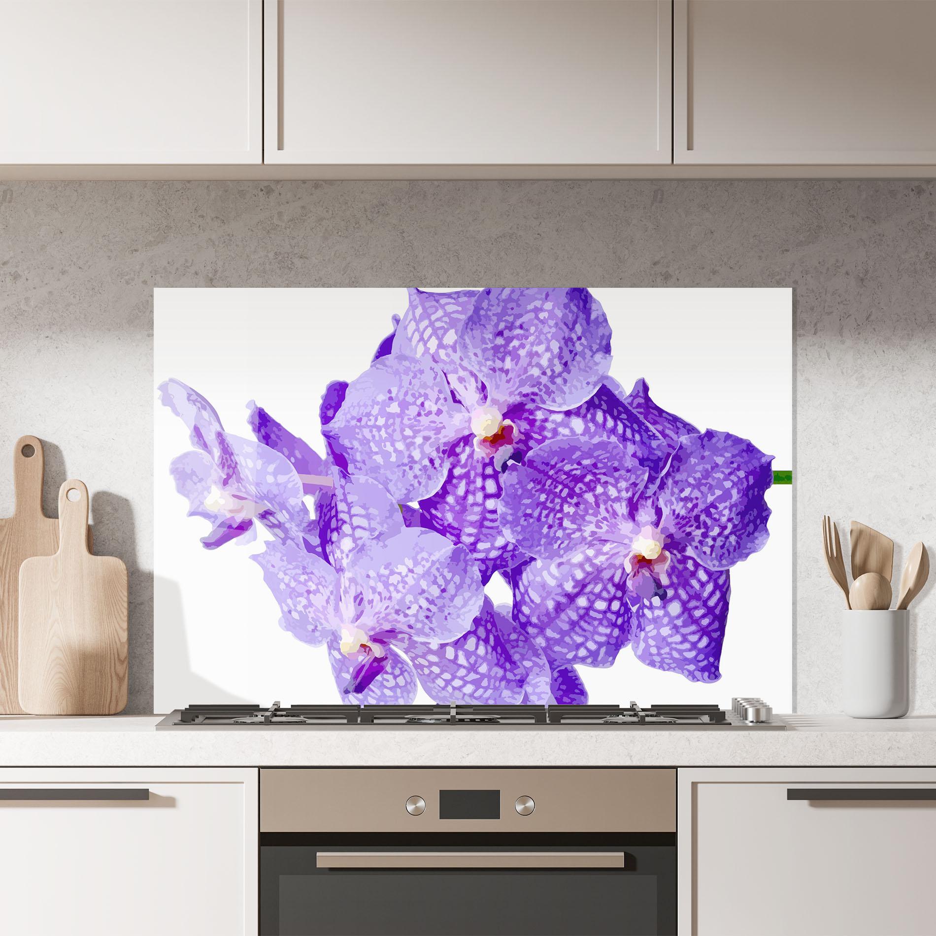 Konyhai üveg hátfal Purple White Orchid mockup 7