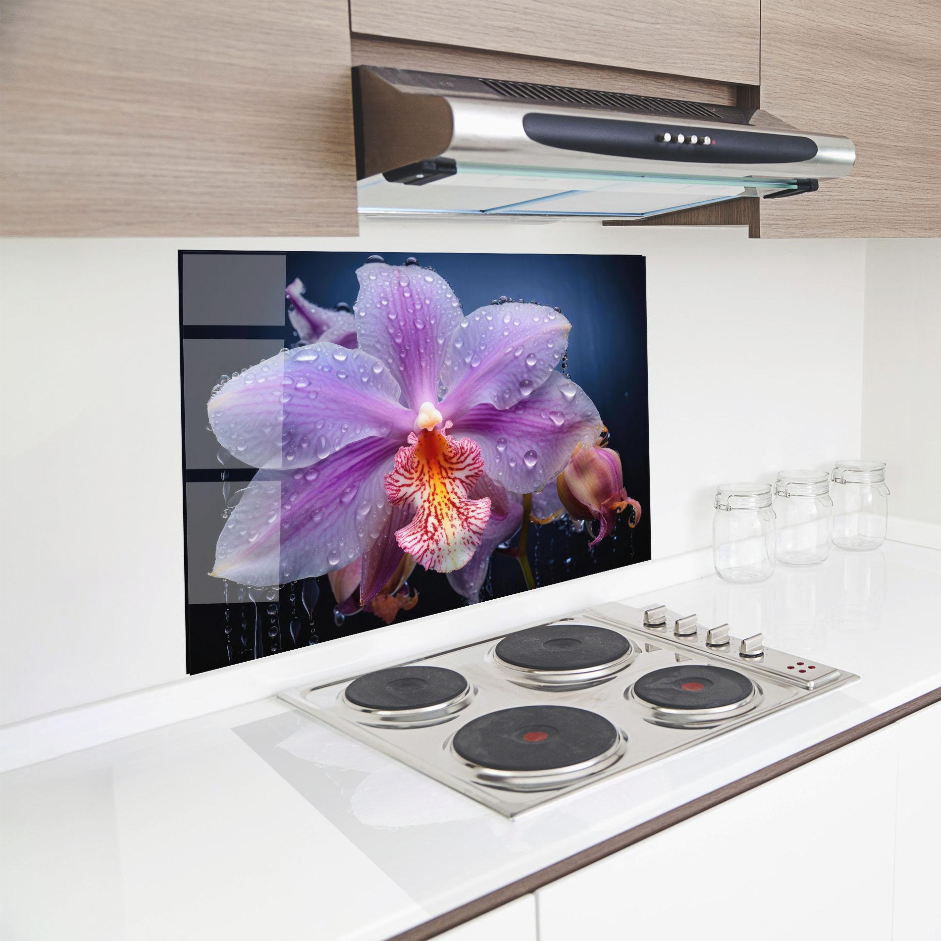 Konyhai üveg hátfal Orchid In Rain mockup 8