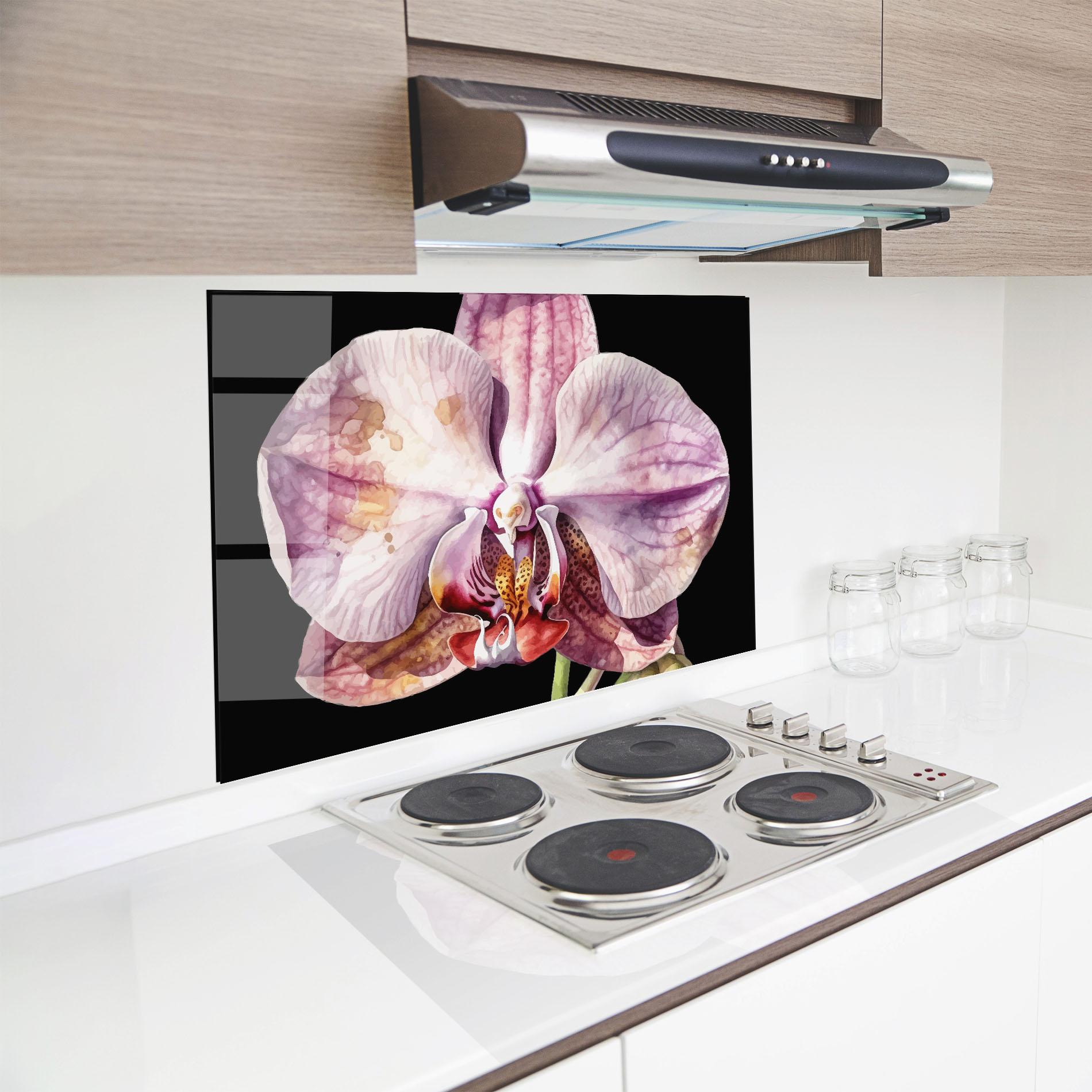 Konyhai üveg hátfal Painted Orchid mockup 8