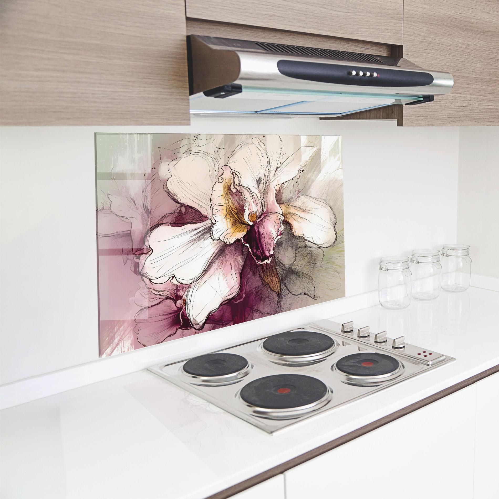 Konyhai üveg hátfal Painted Purple Orchid mockup 8