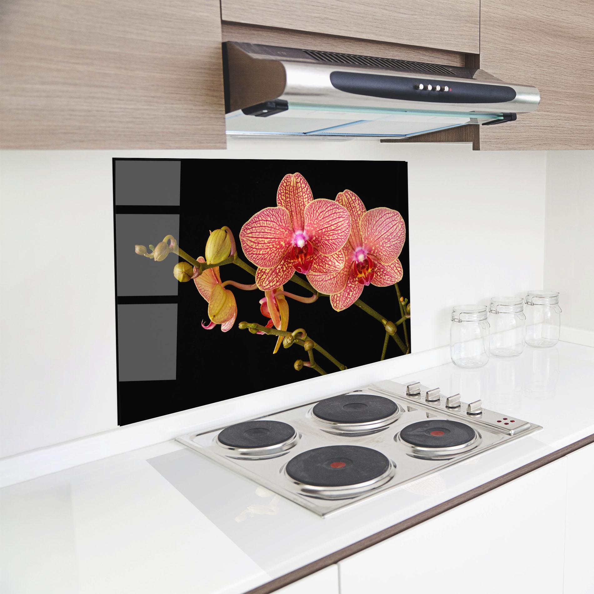 Konyhai üveg hátfal Pink Orchids On Black mockup 8