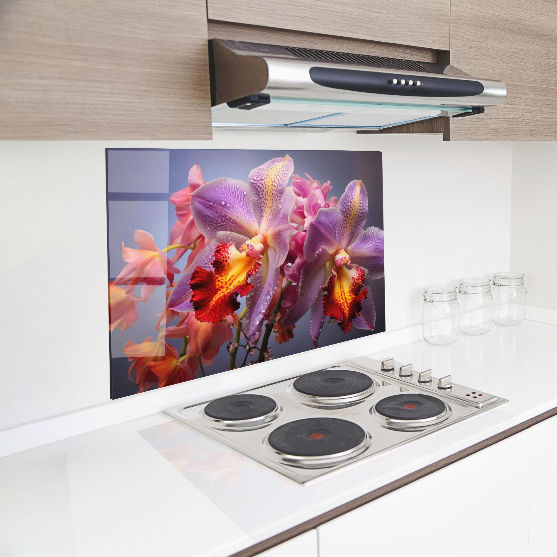 Konyhai üveg hátfal Purple Orange Orchid View mockup 8