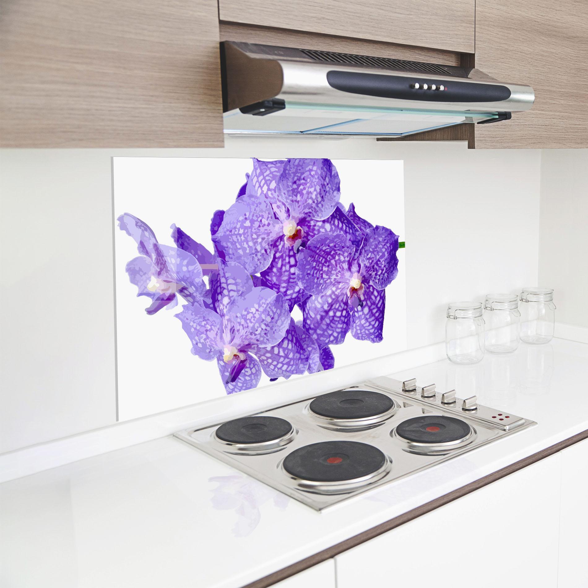 Konyhai üveg hátfal Purple White Orchid mockup 8