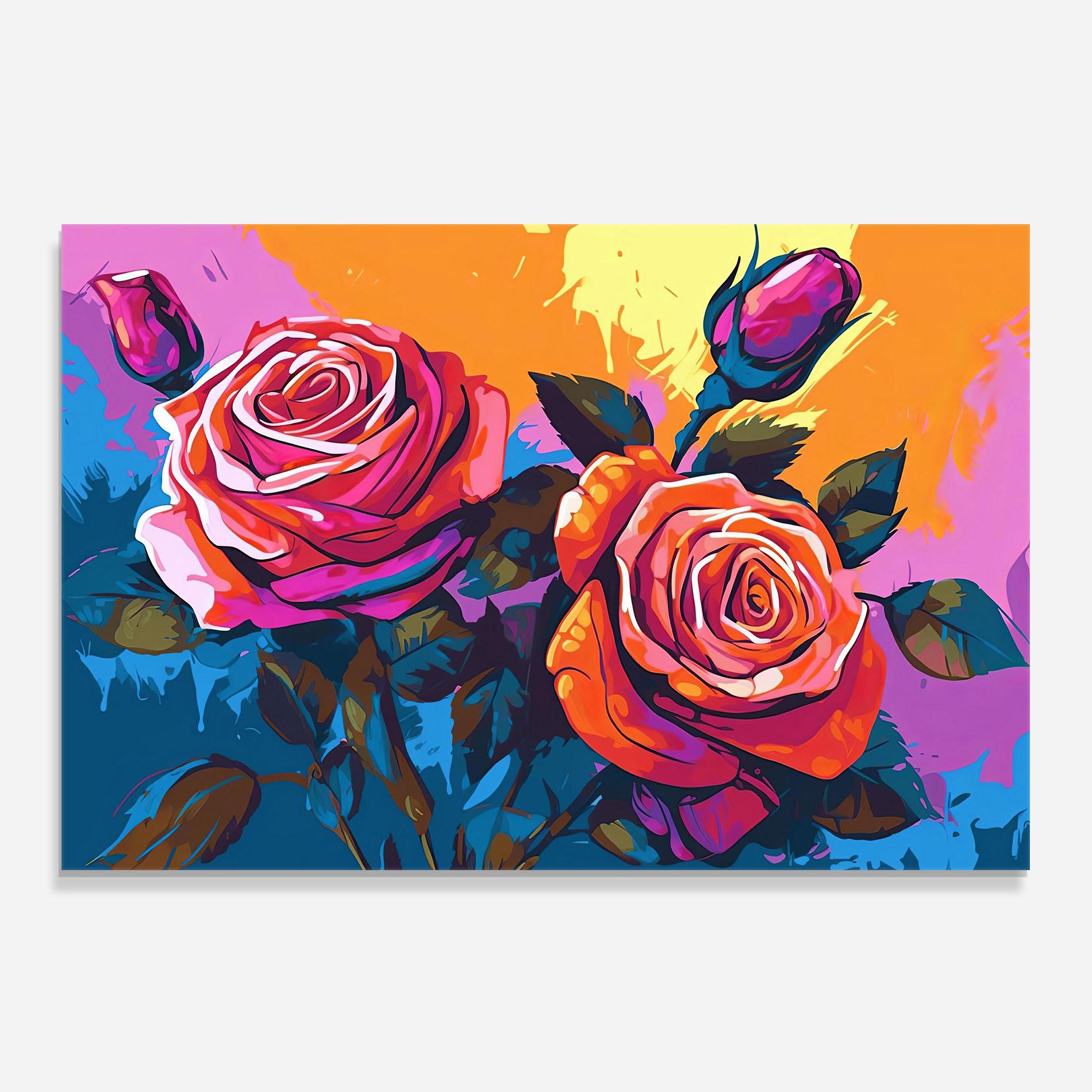 Konyhai üveg hátfal Blue Orange Rose mockup 0