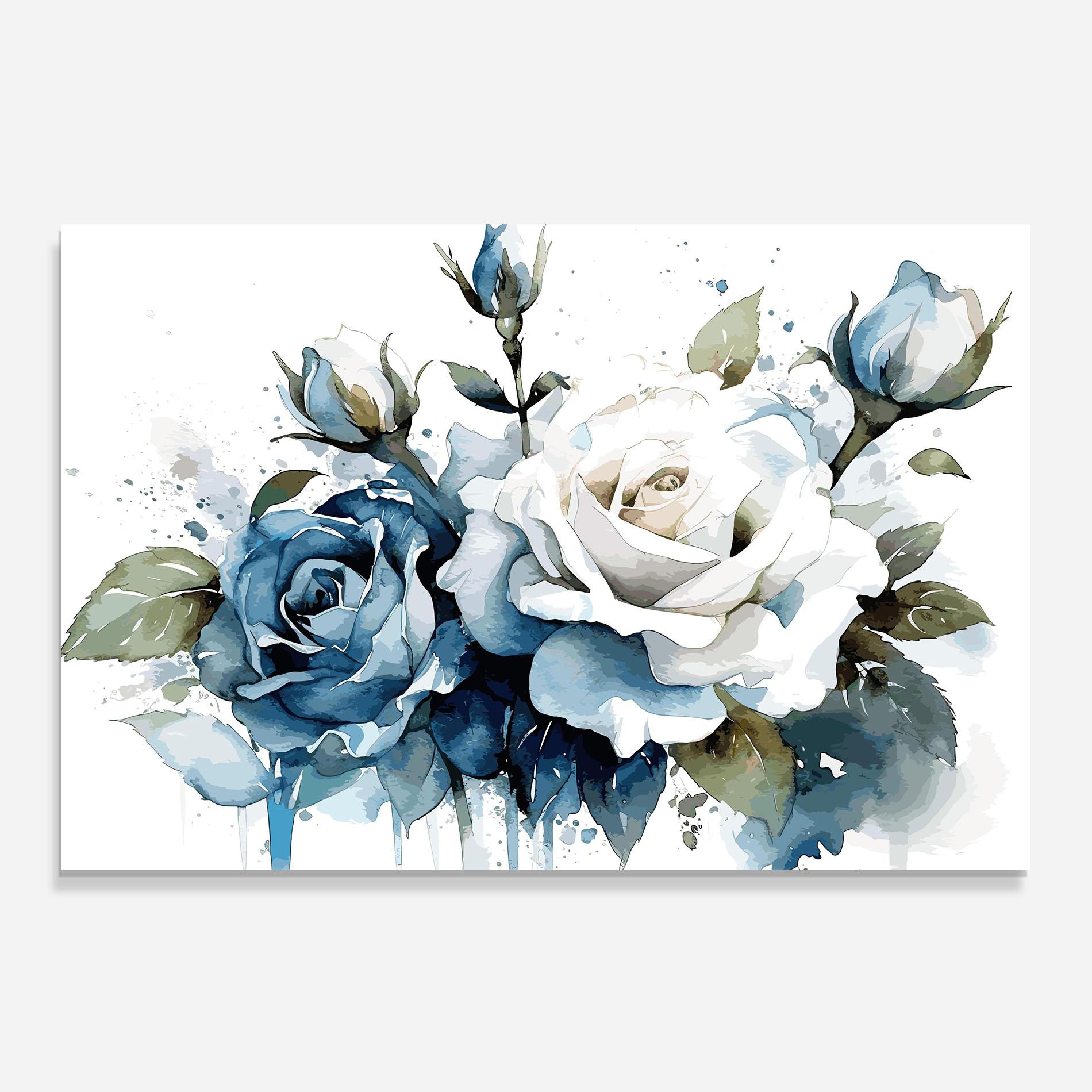Konyhai üveg hátfal Blue White Roses mockup 0