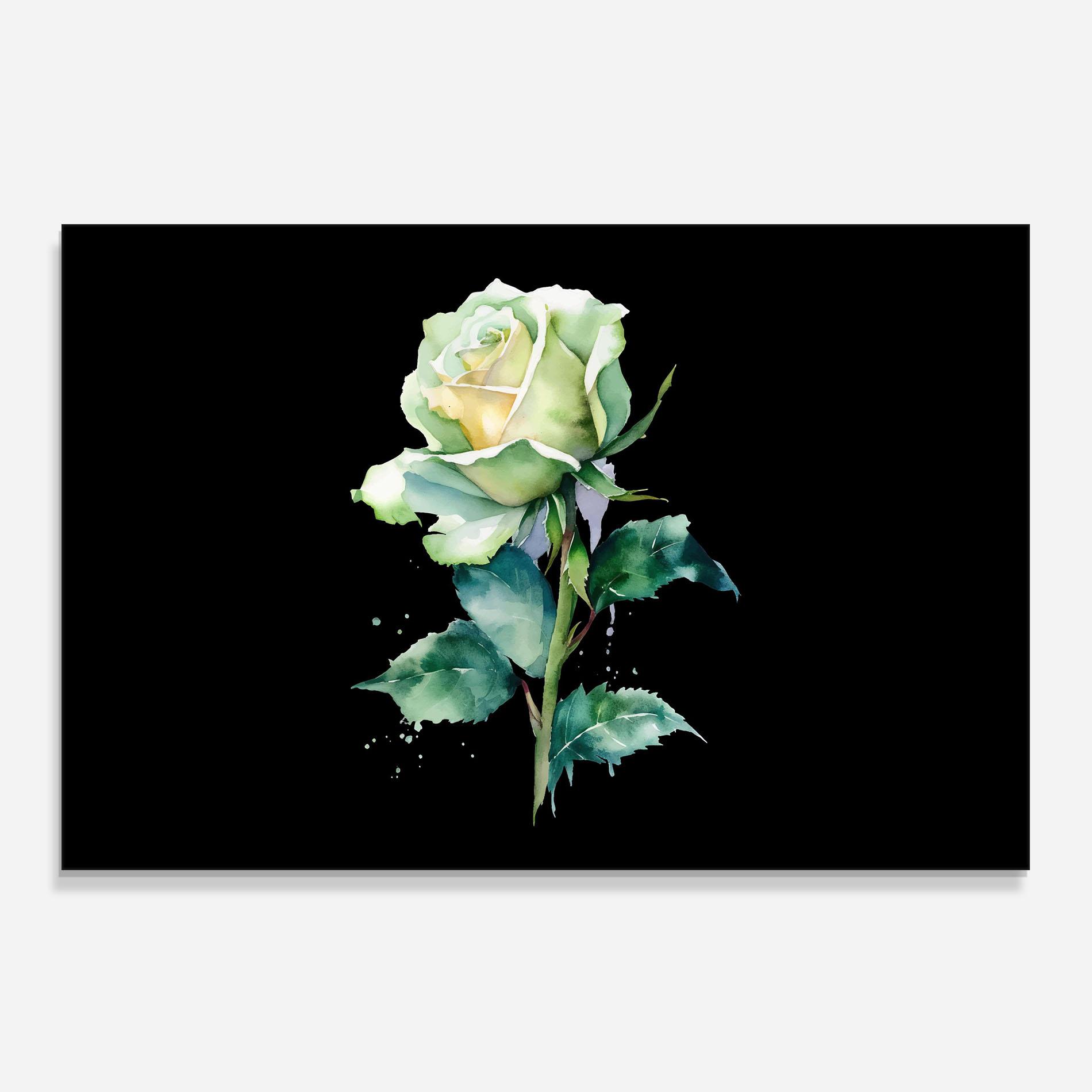 Konyhai üveg hátfal White Green Rose mockup 0