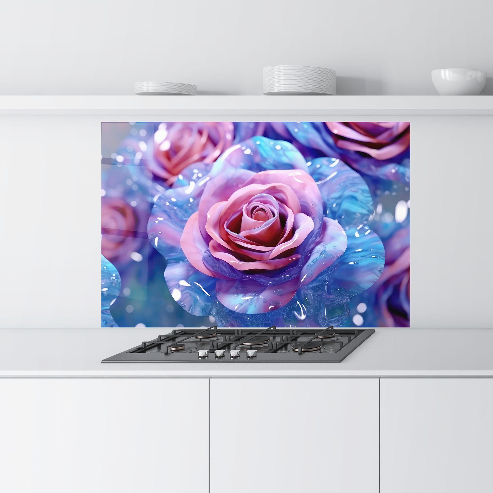 Konyhai üveg hátfal Beautiful Blue Pink Rose mockup 9