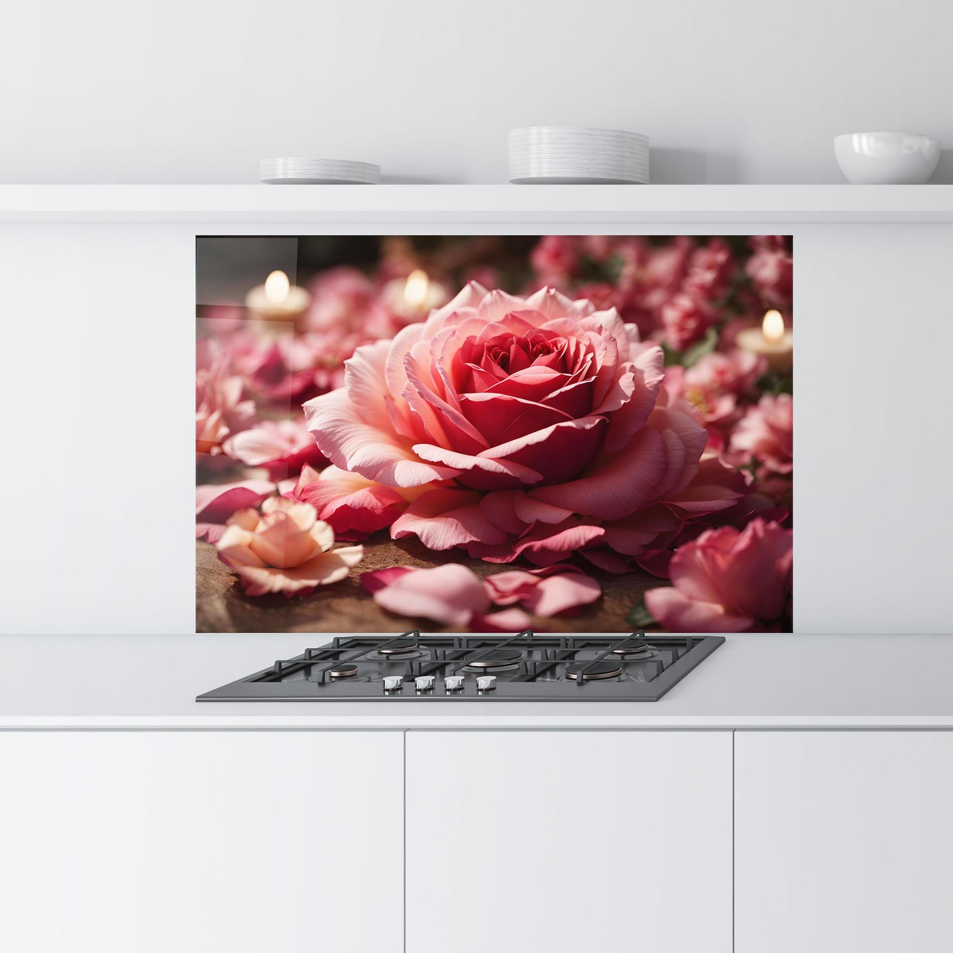 Konyhai üveg hátfal Big Pink Rose mockup 9