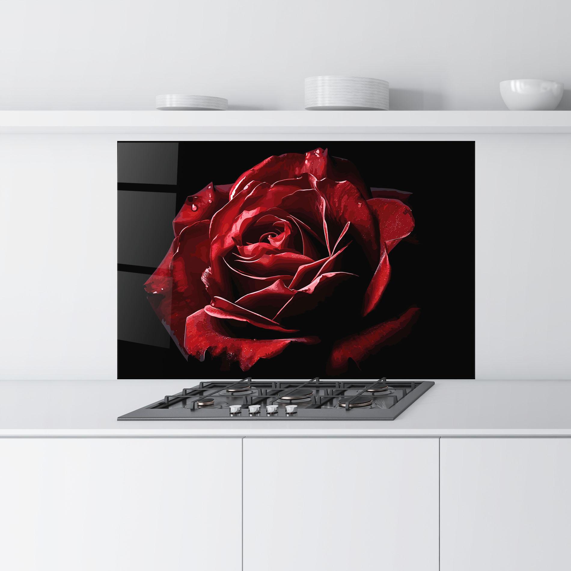 Konyhai üveg hátfal Big Red Rose mockup 9
