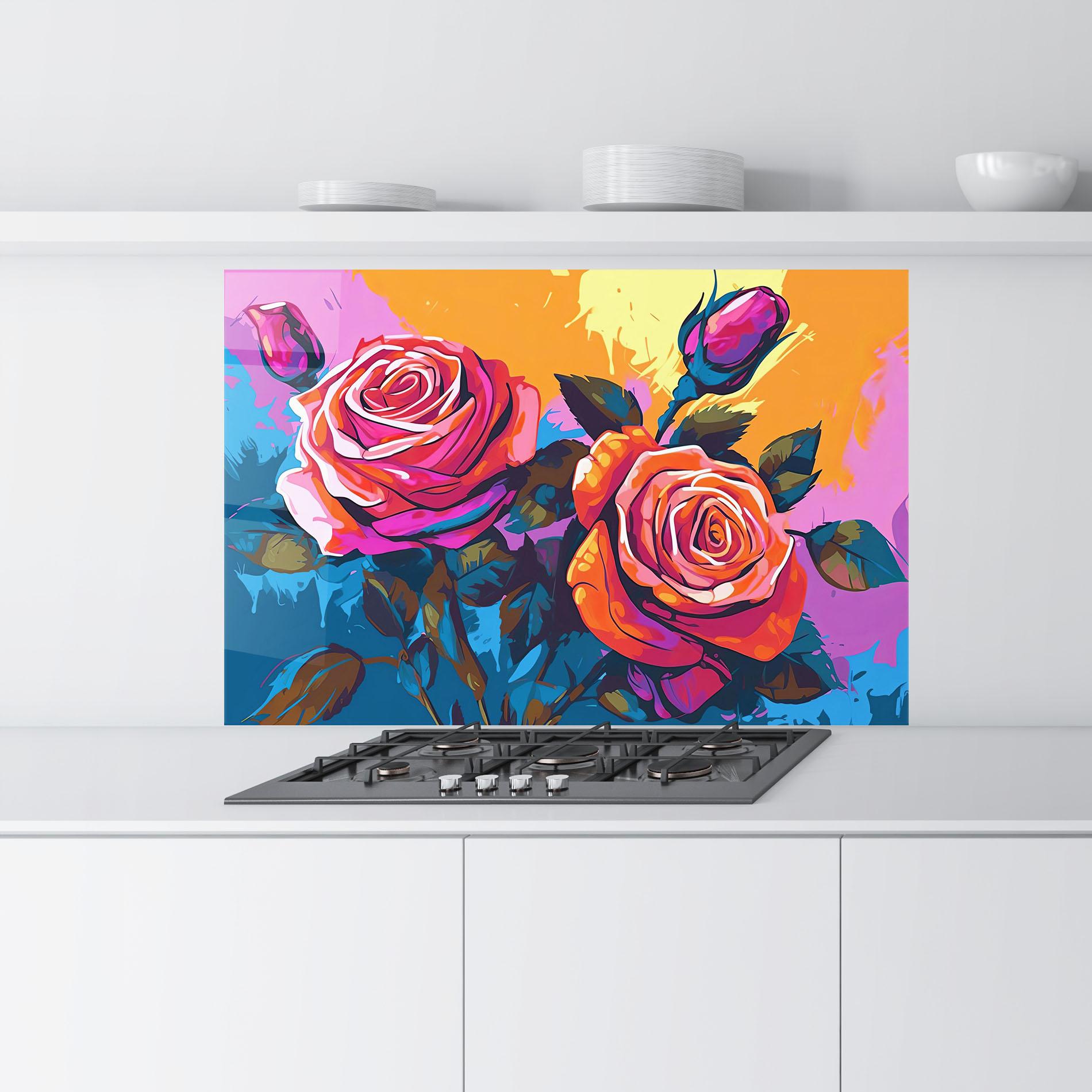 Konyhai üveg hátfal Blue Orange Rose mockup 9