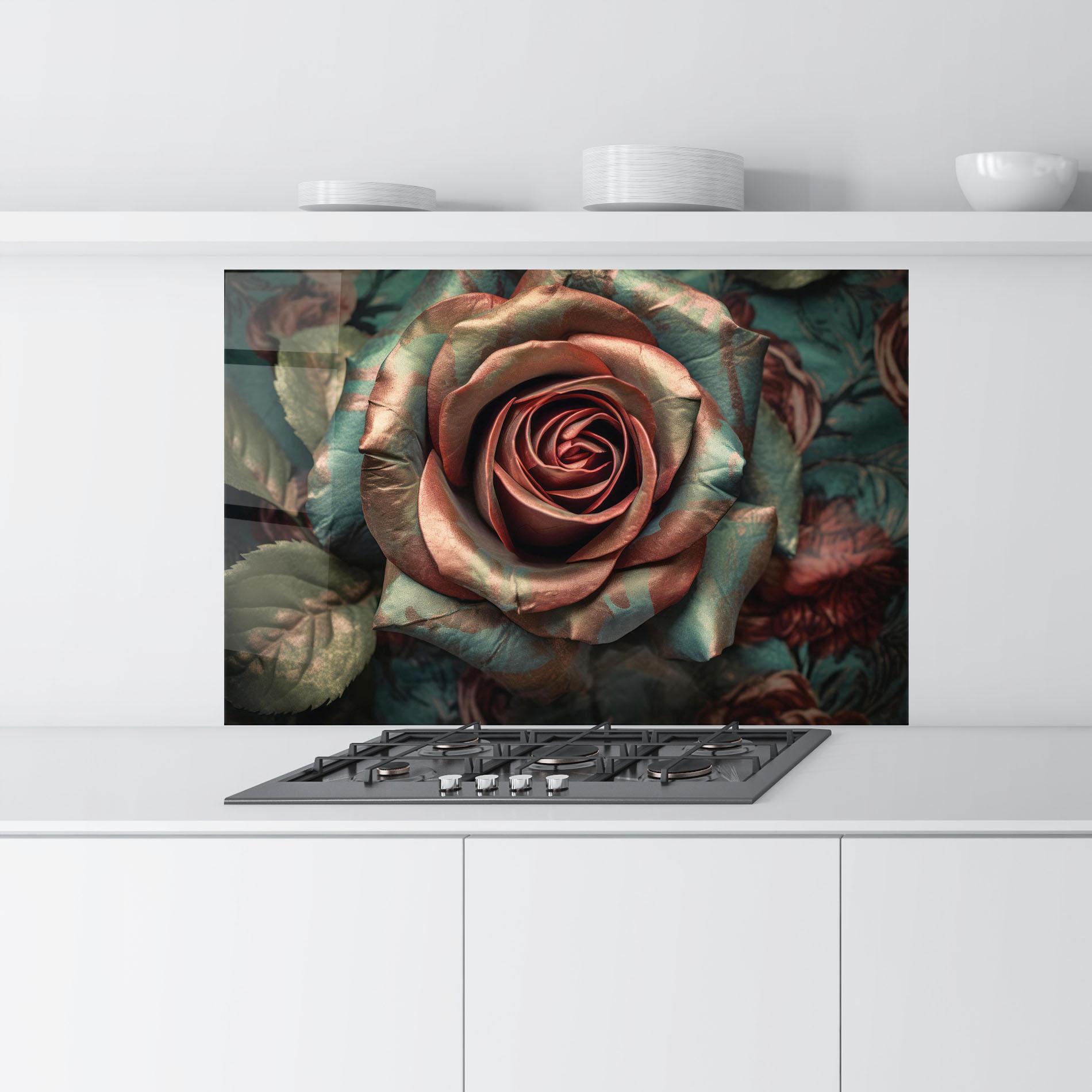 Konyhai üveg hátfal Exotic Blue Rose mockup 9