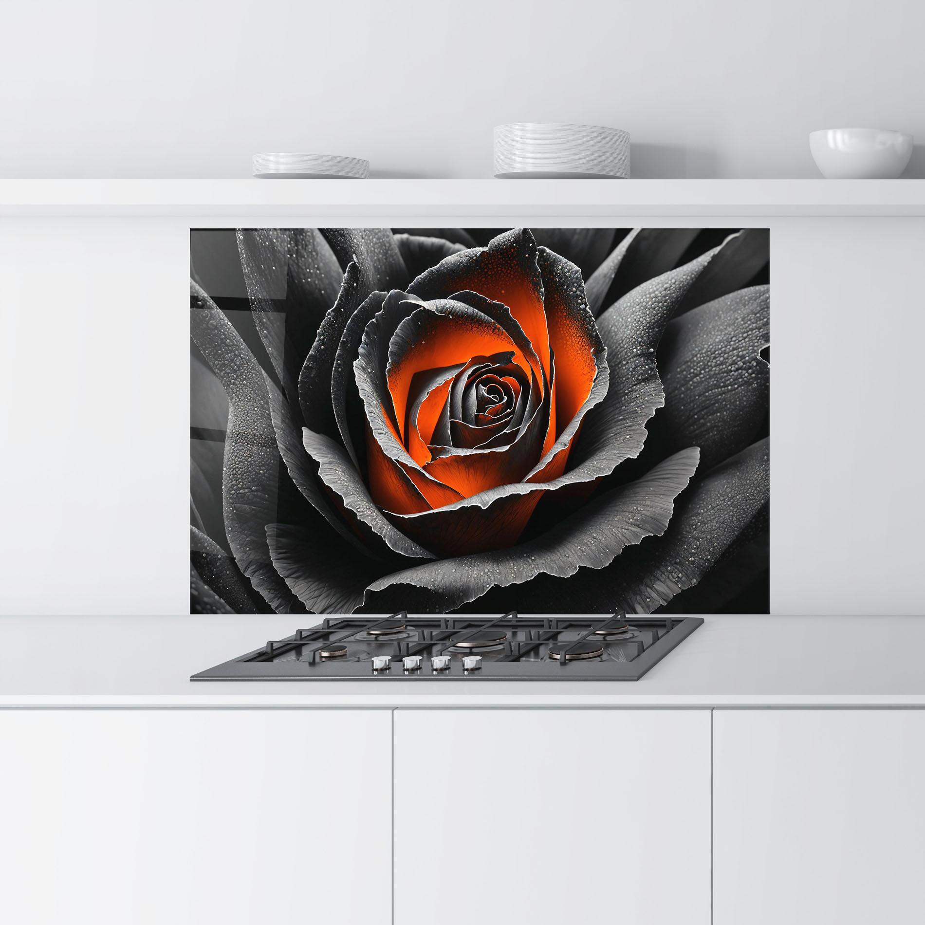 Konyhai üveg hátfal Grey Orange Rose mockup 9