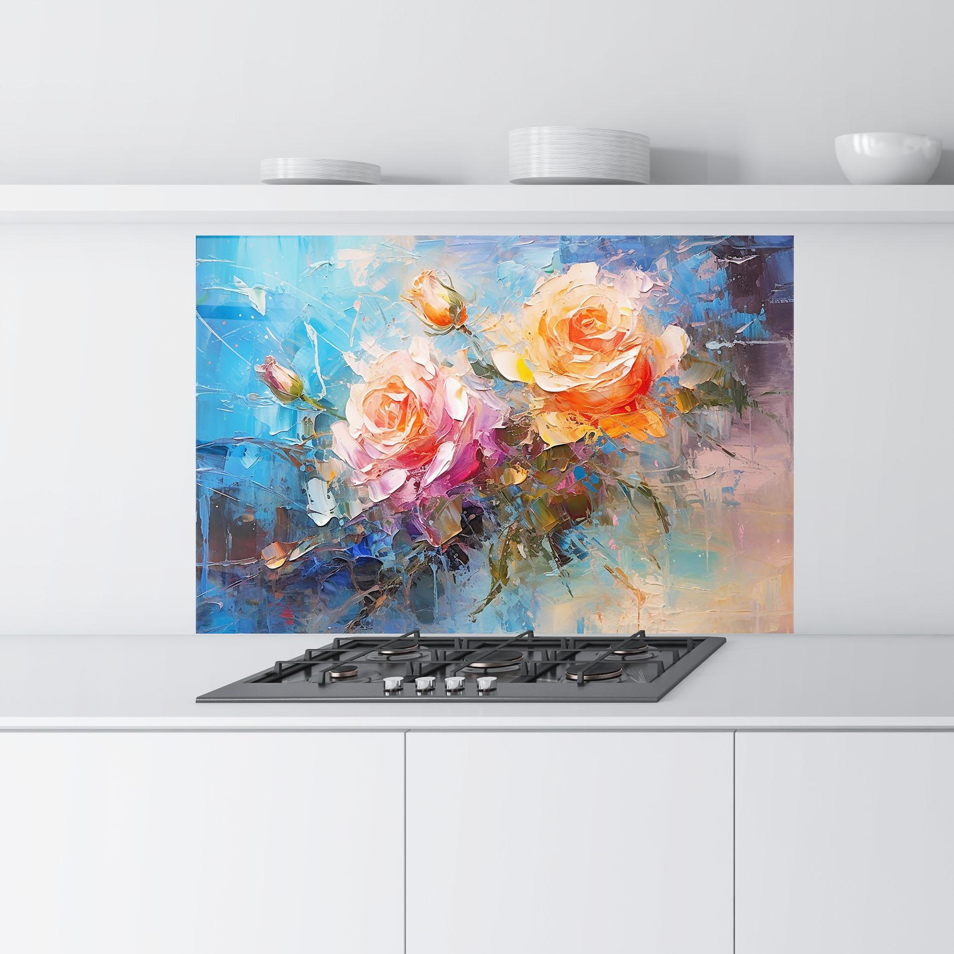 Konyhai üveg hátfal Light Orange Rose Painting mockup 9