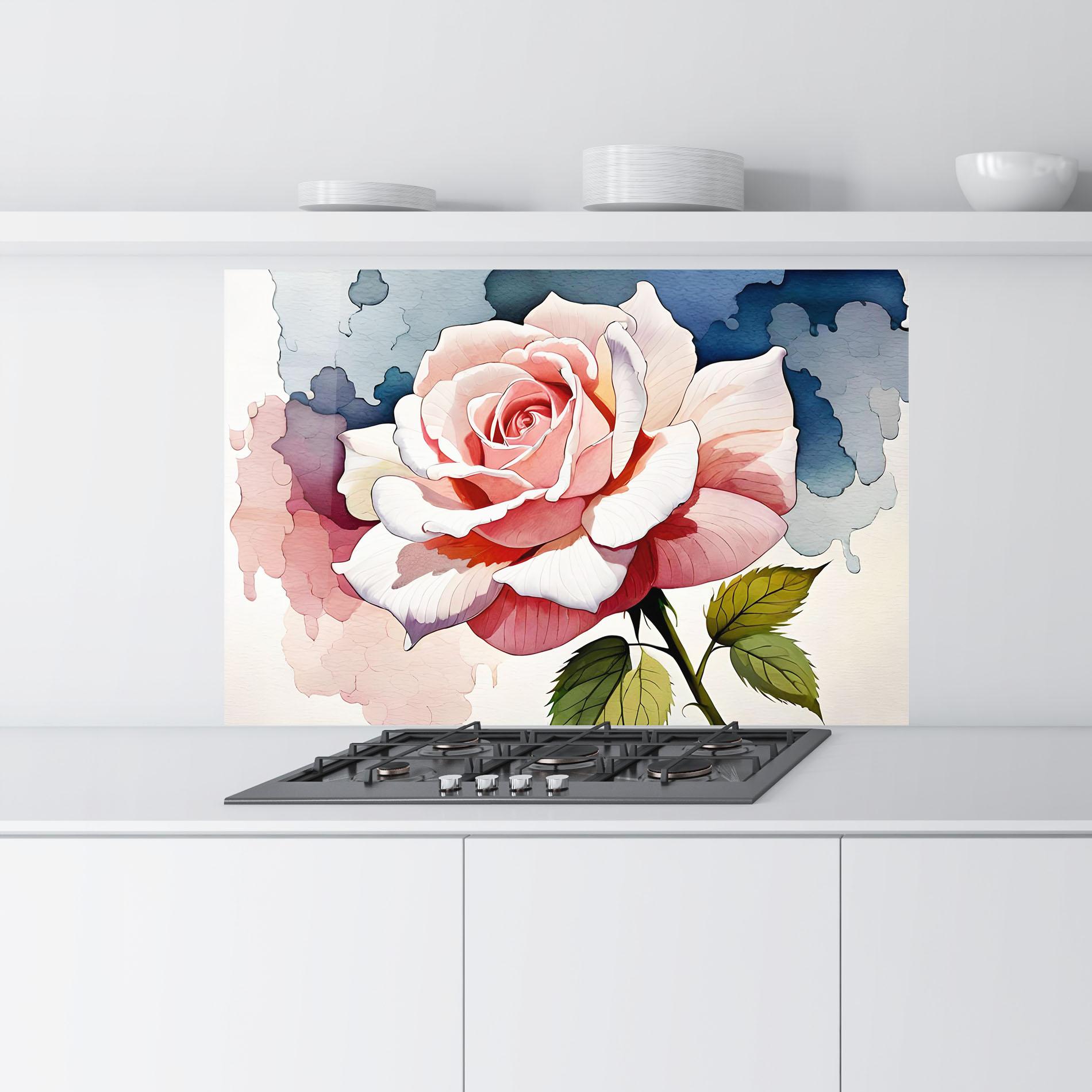 Konyhai üveg hátfal Light Pink Rose Painting mockup 9