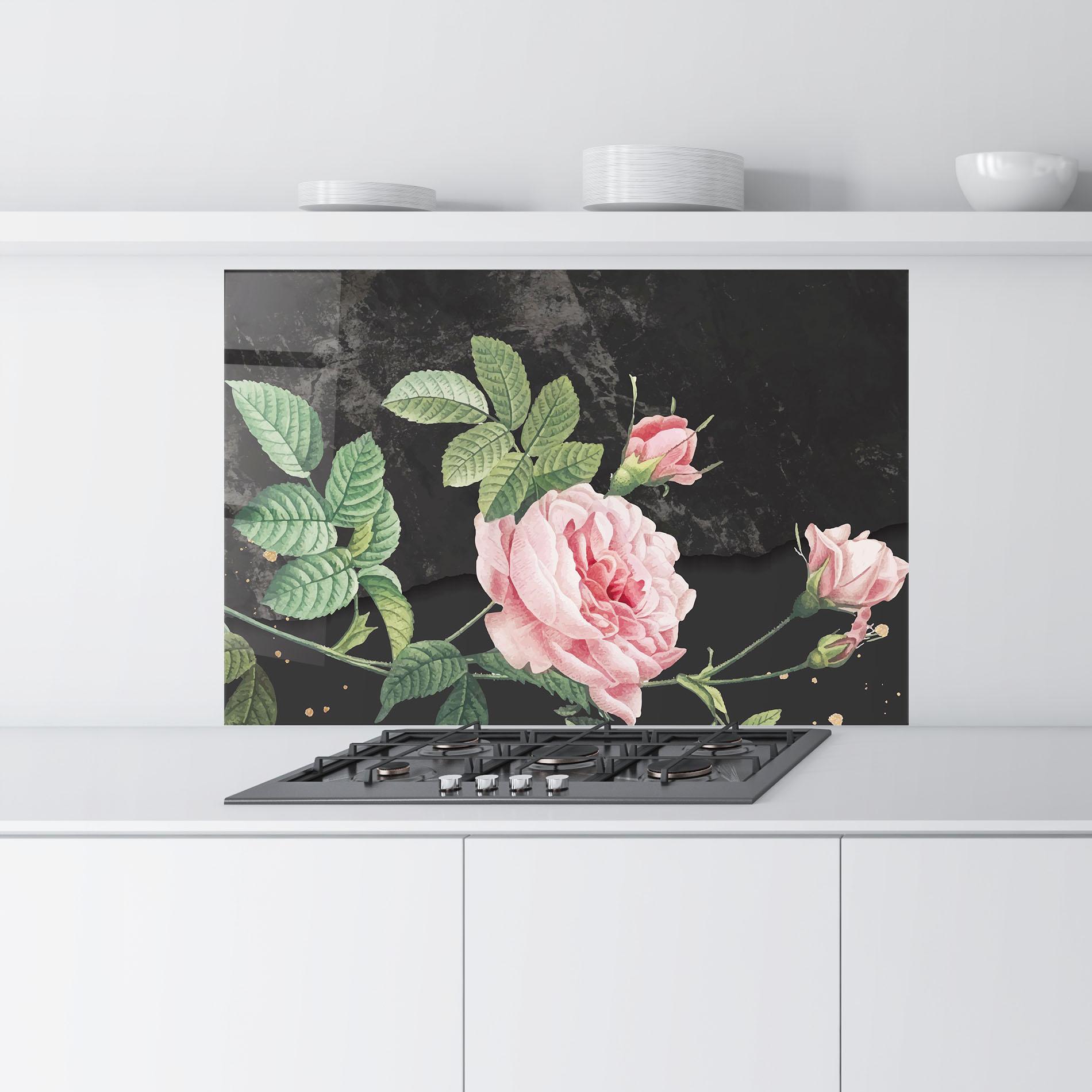 Konyhai üveg hátfal Marble Roses mockup 9