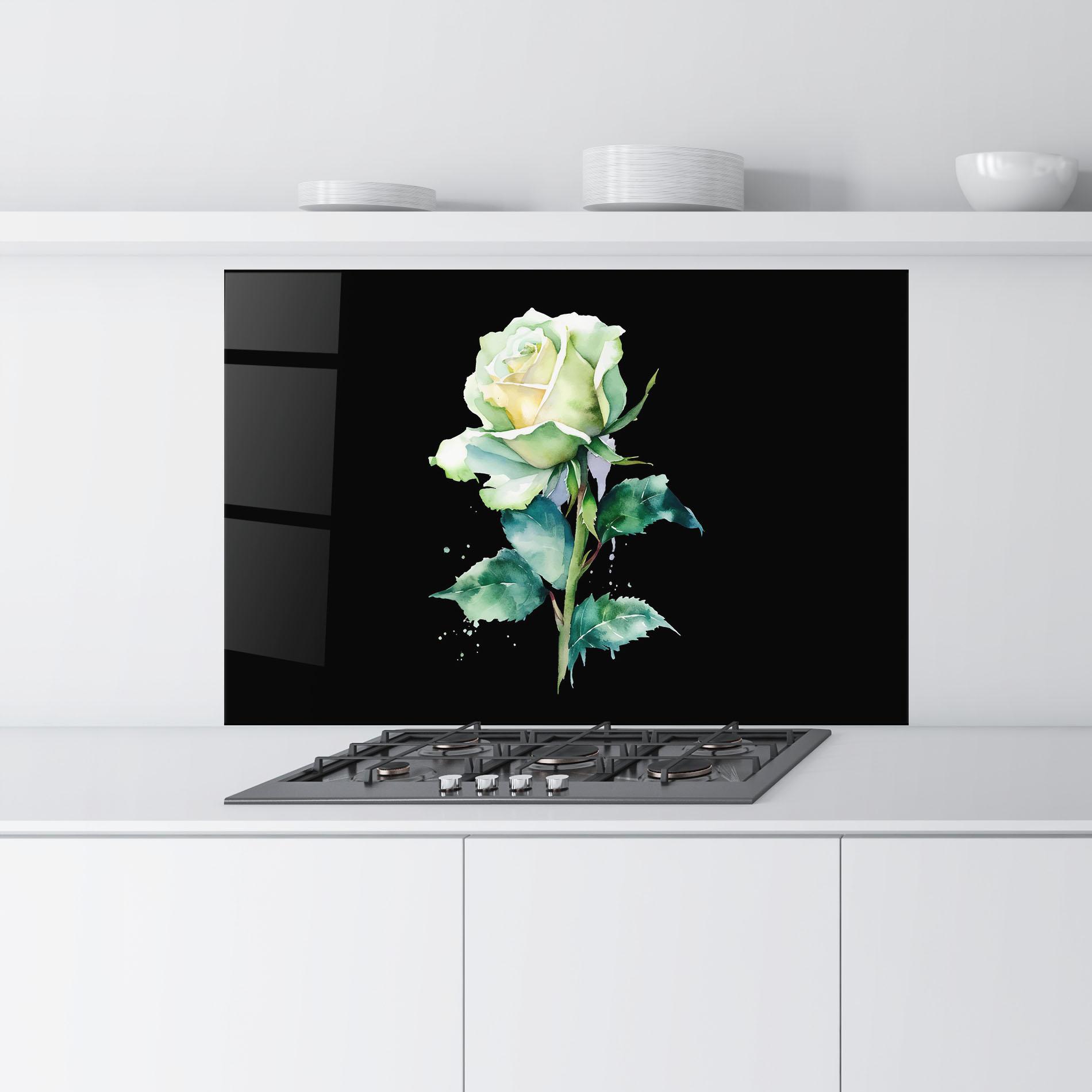 Konyhai üveg hátfal White Green Rose mockup 9