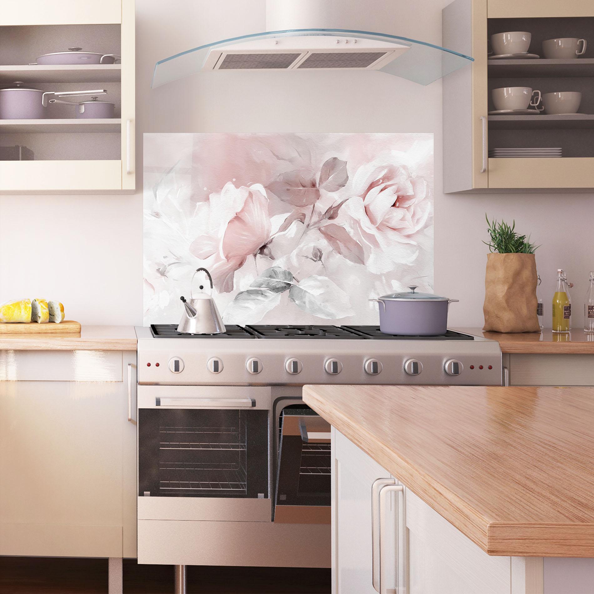 Konyhai üveg hátfal Abstract Pink Flowers mockup 1