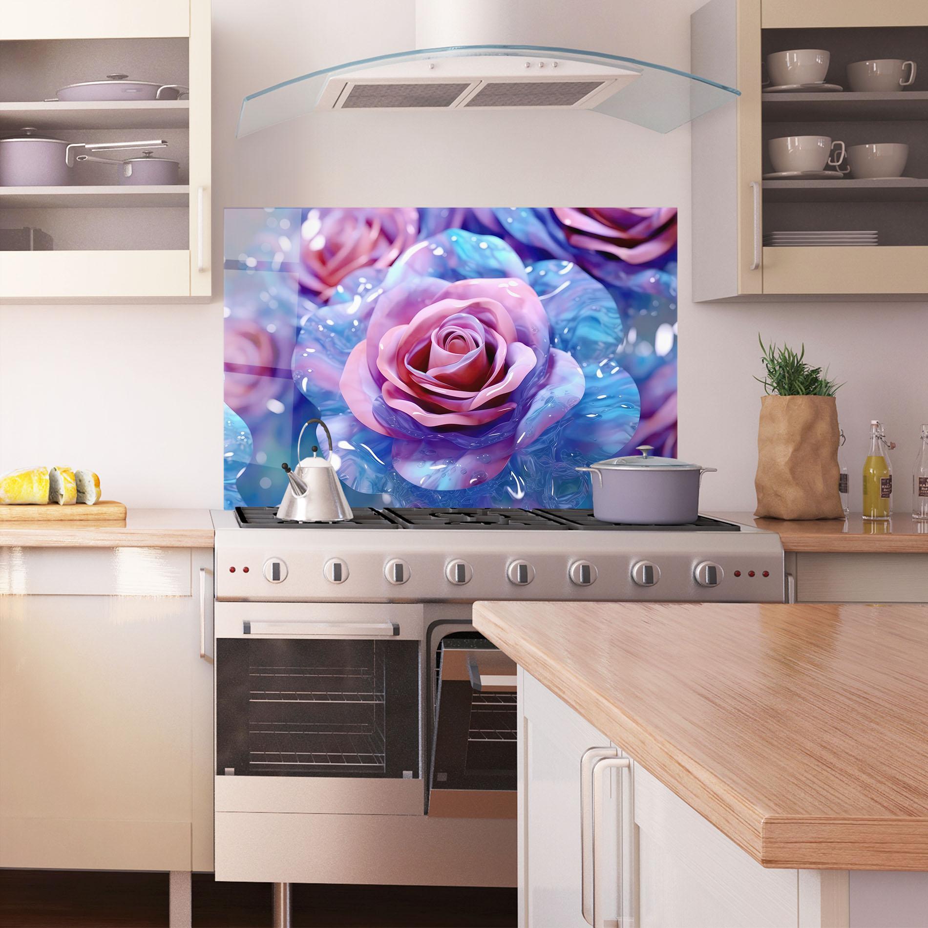 Konyhai üveg hátfal Beautiful Blue Pink Rose mockup 1