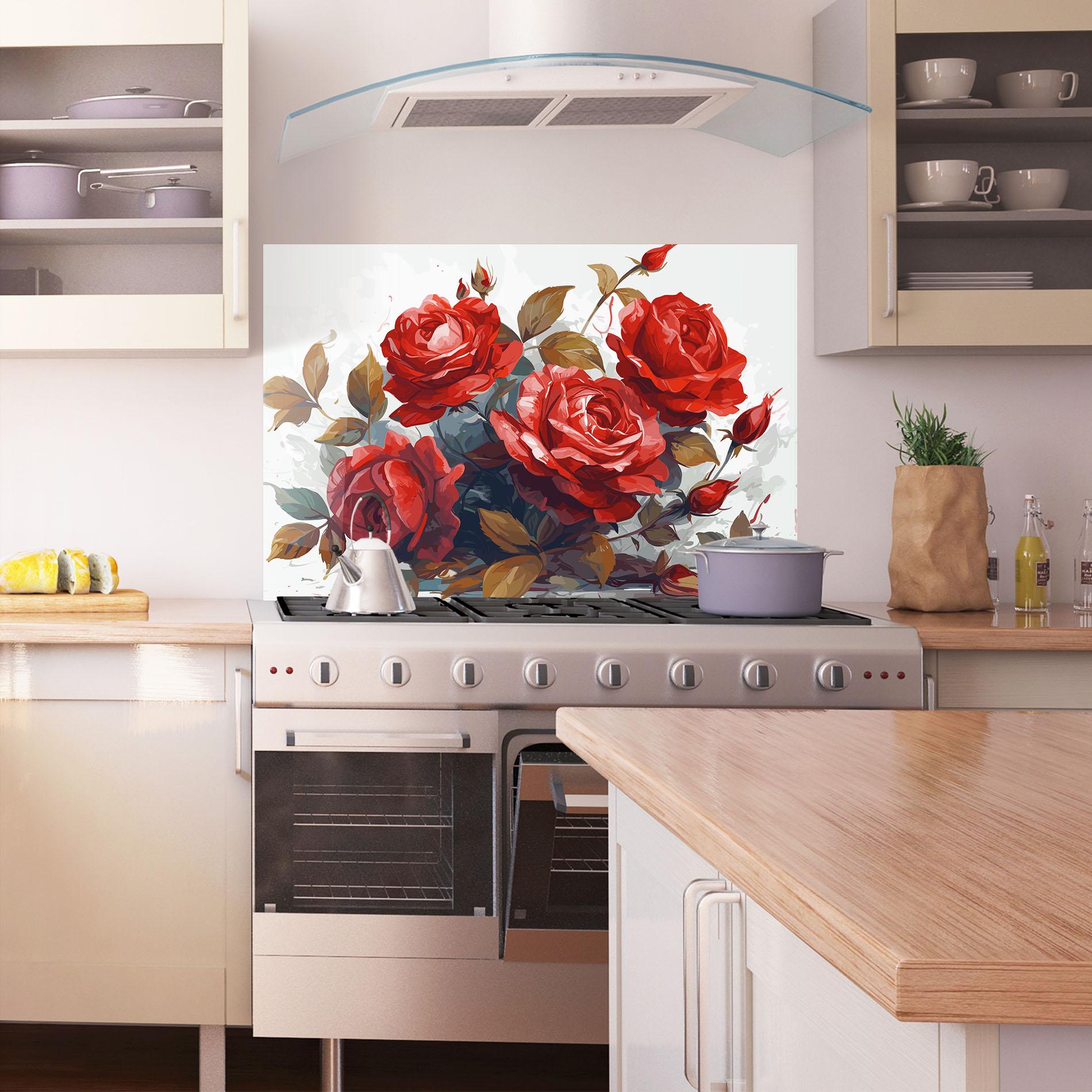 Konyhai üveg hátfal Beautiful Red Roses mockup 1