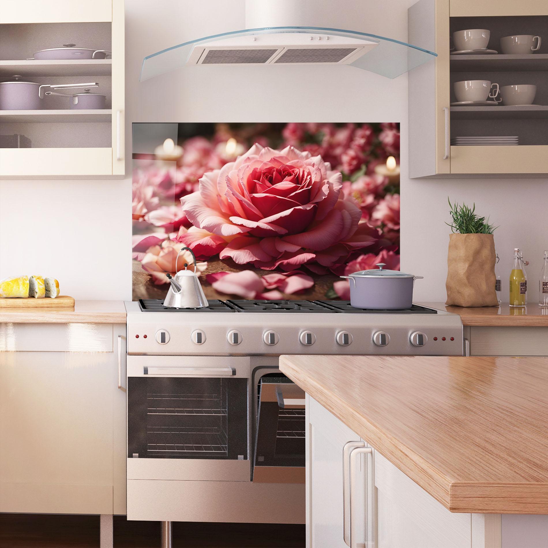 Konyhai üveg hátfal Big Pink Rose mockup 1