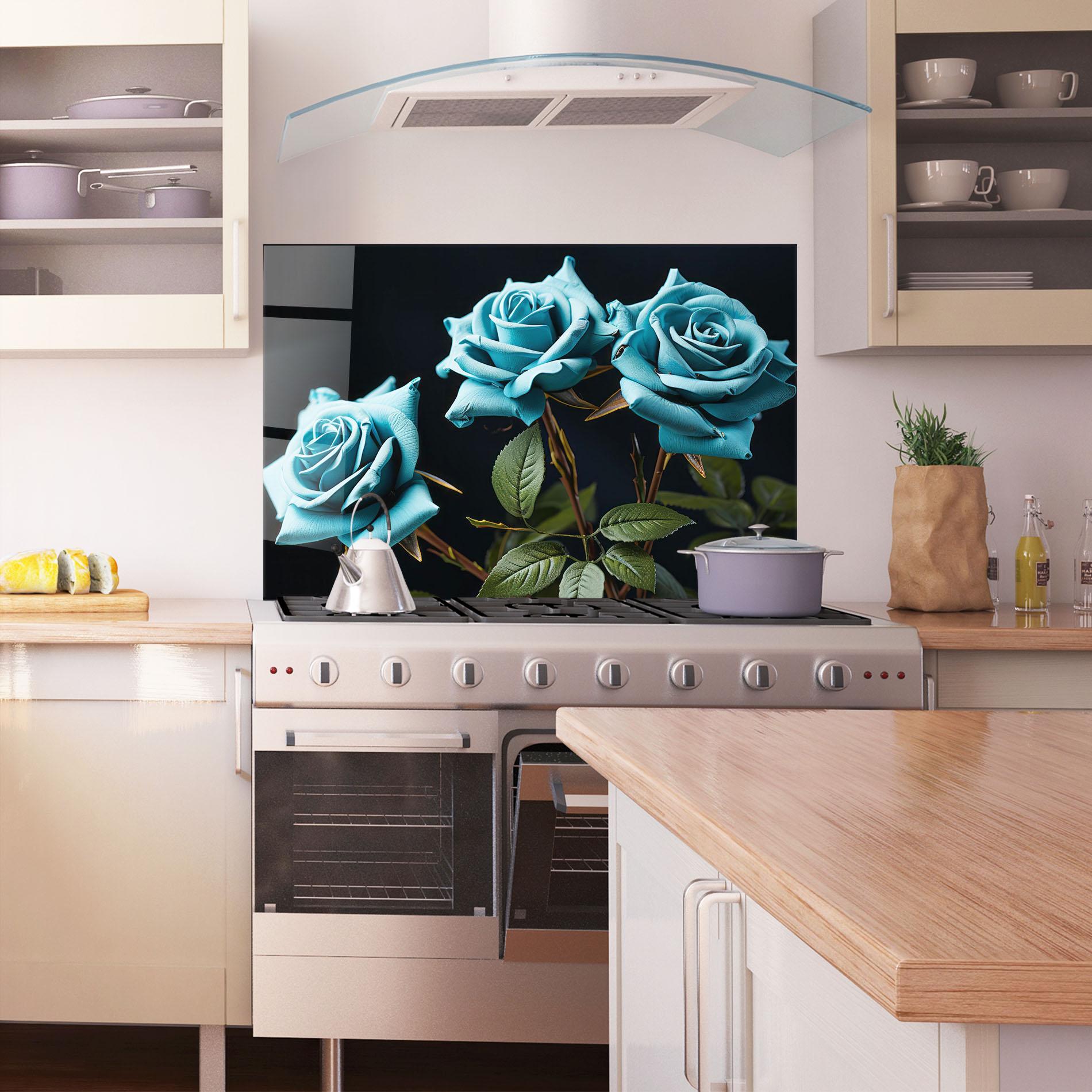 Konyhai üveg hátfal Blue Roses mockup 1