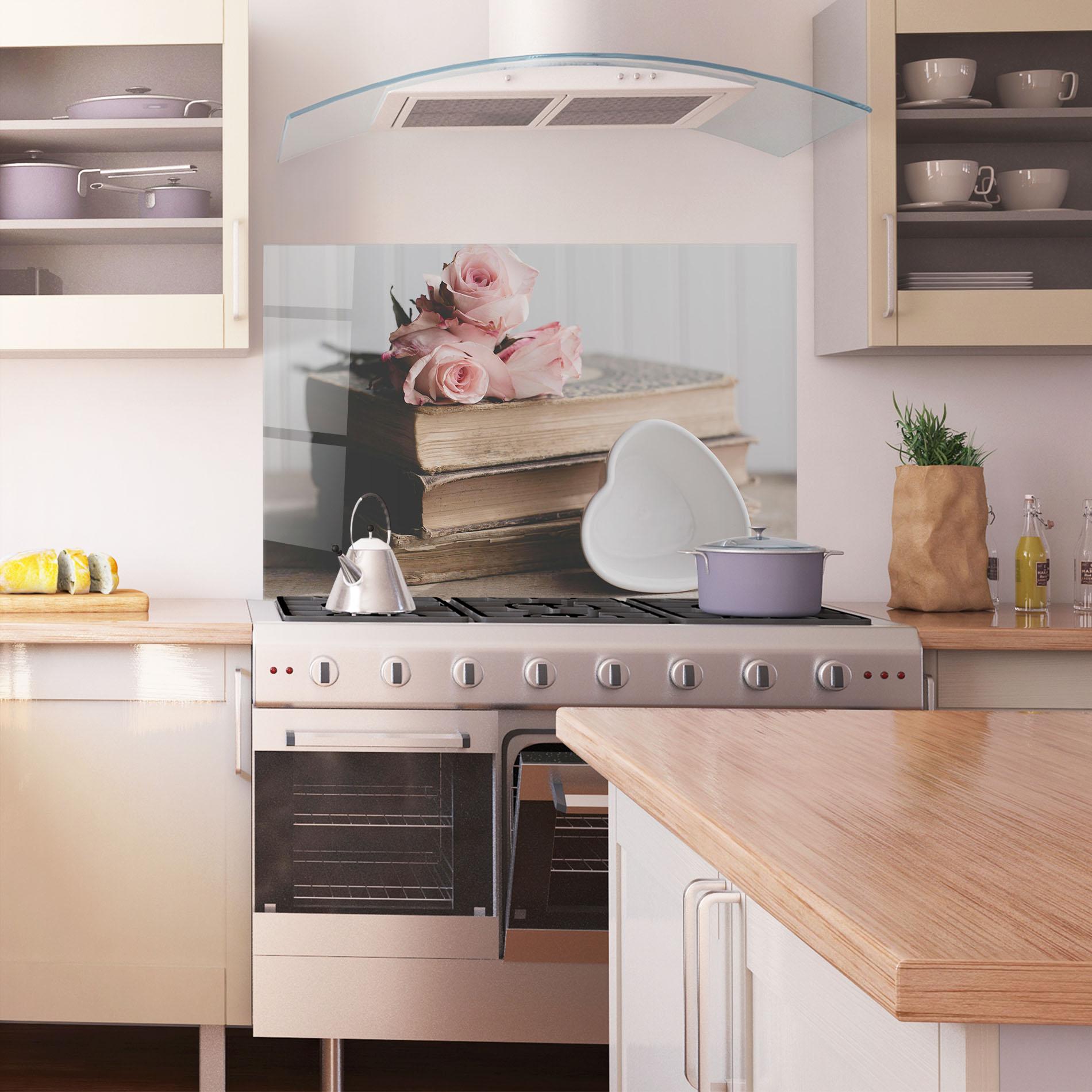 Konyhai üveg hátfal Books With Roses mockup 1