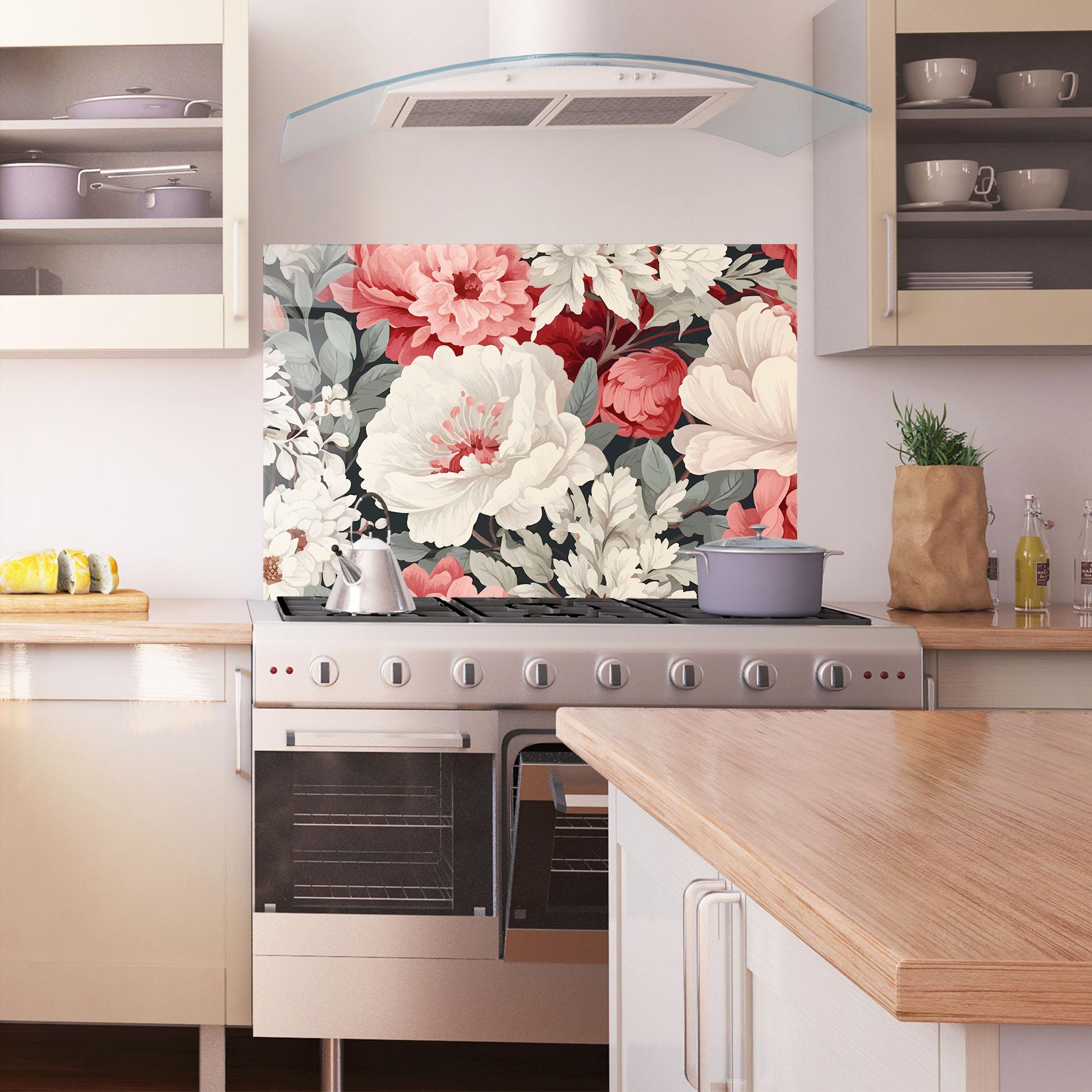 Konyhai üveg hátfal Cream Pink Rose mockup 1