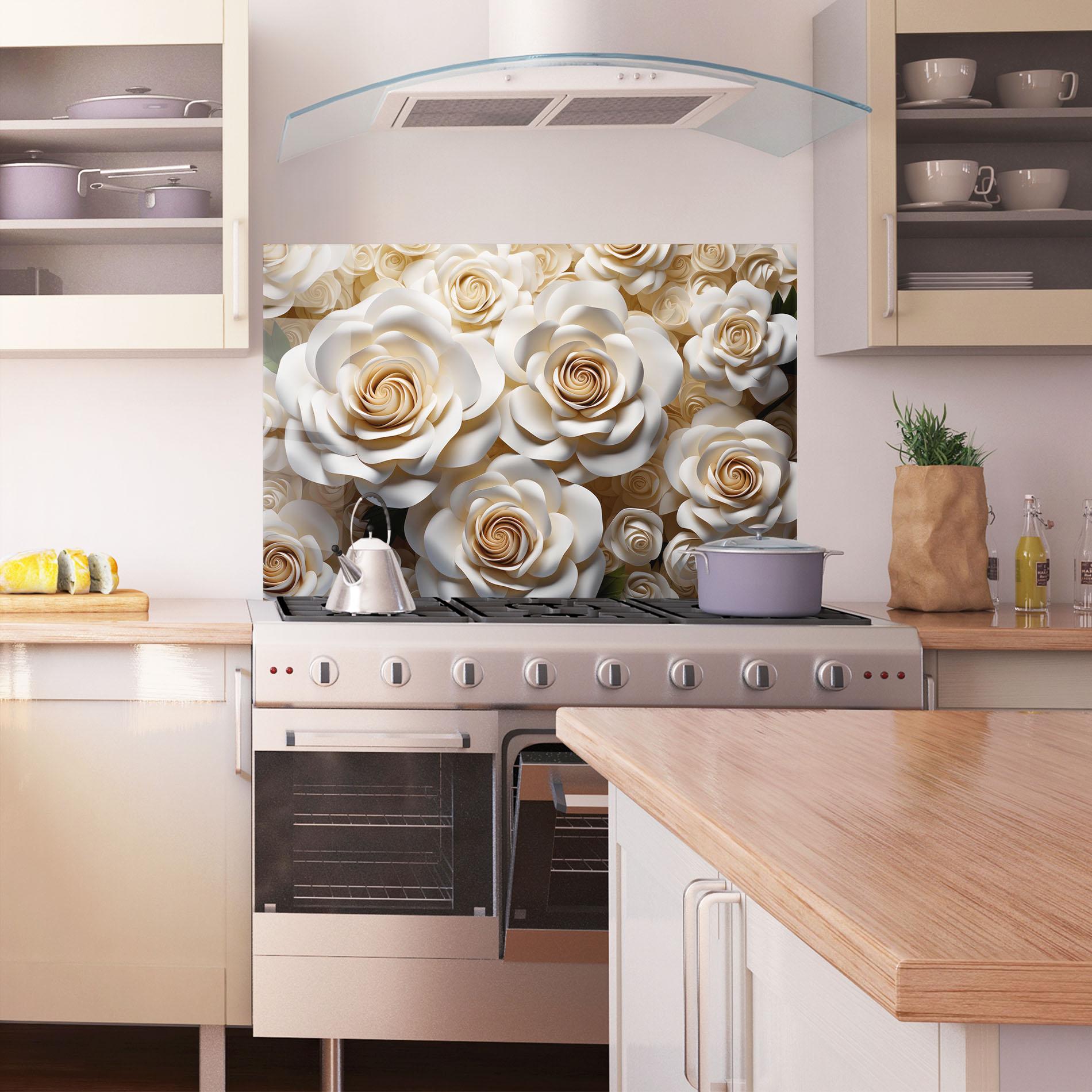 Konyhai üveg hátfal Cream Roses Wall mockup 1