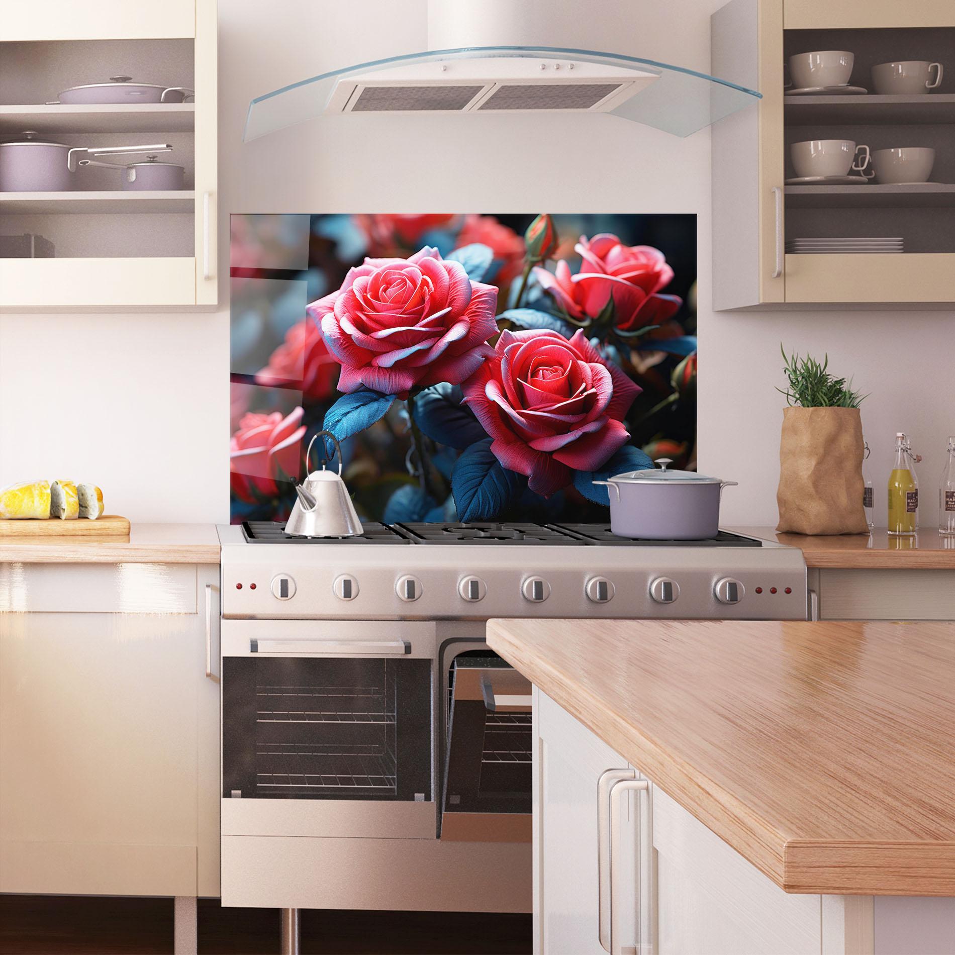 Konyhai üveg hátfal Dark Pink Rose mockup 1