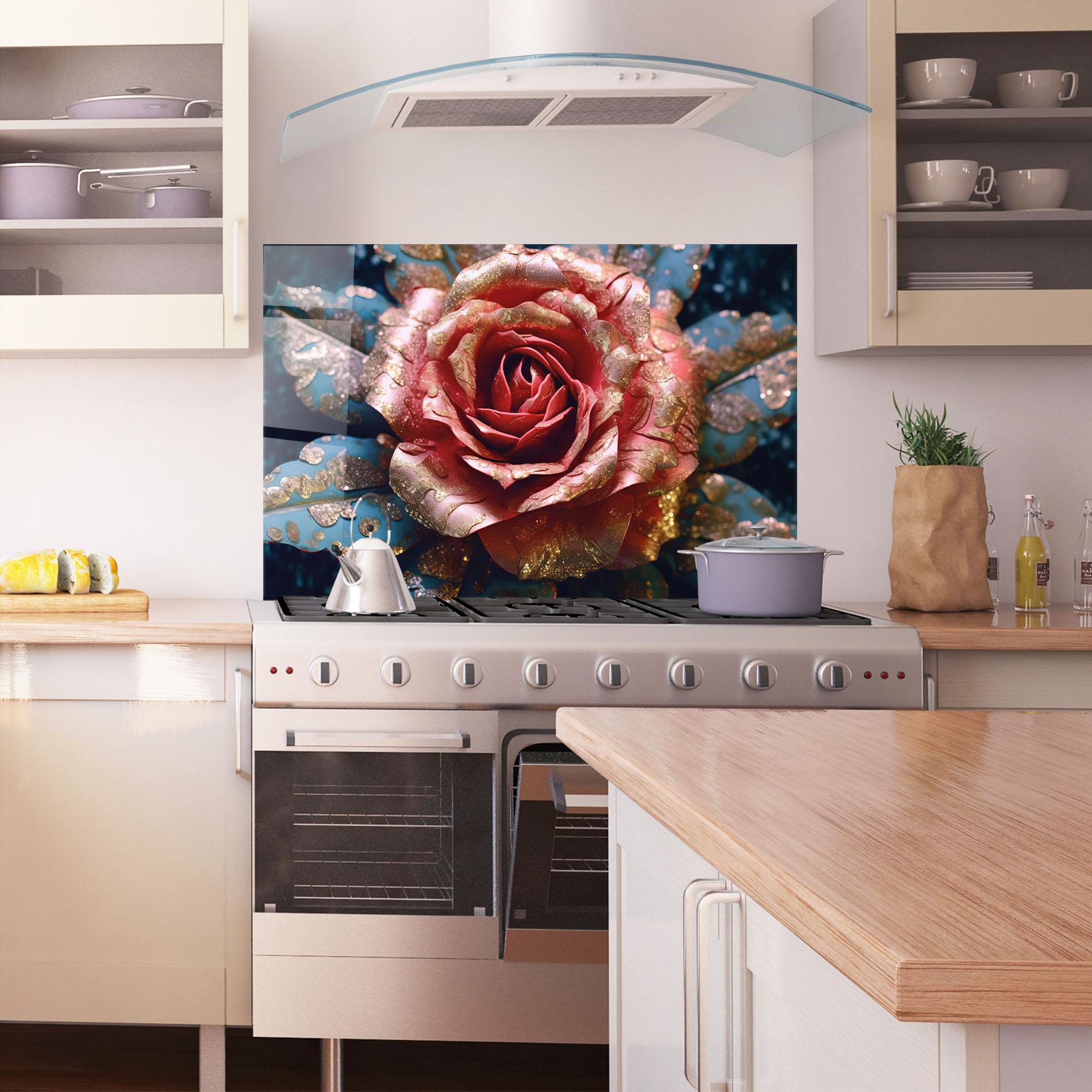 Konyhai üveg hátfal Exotic Pink Rose mockup 1