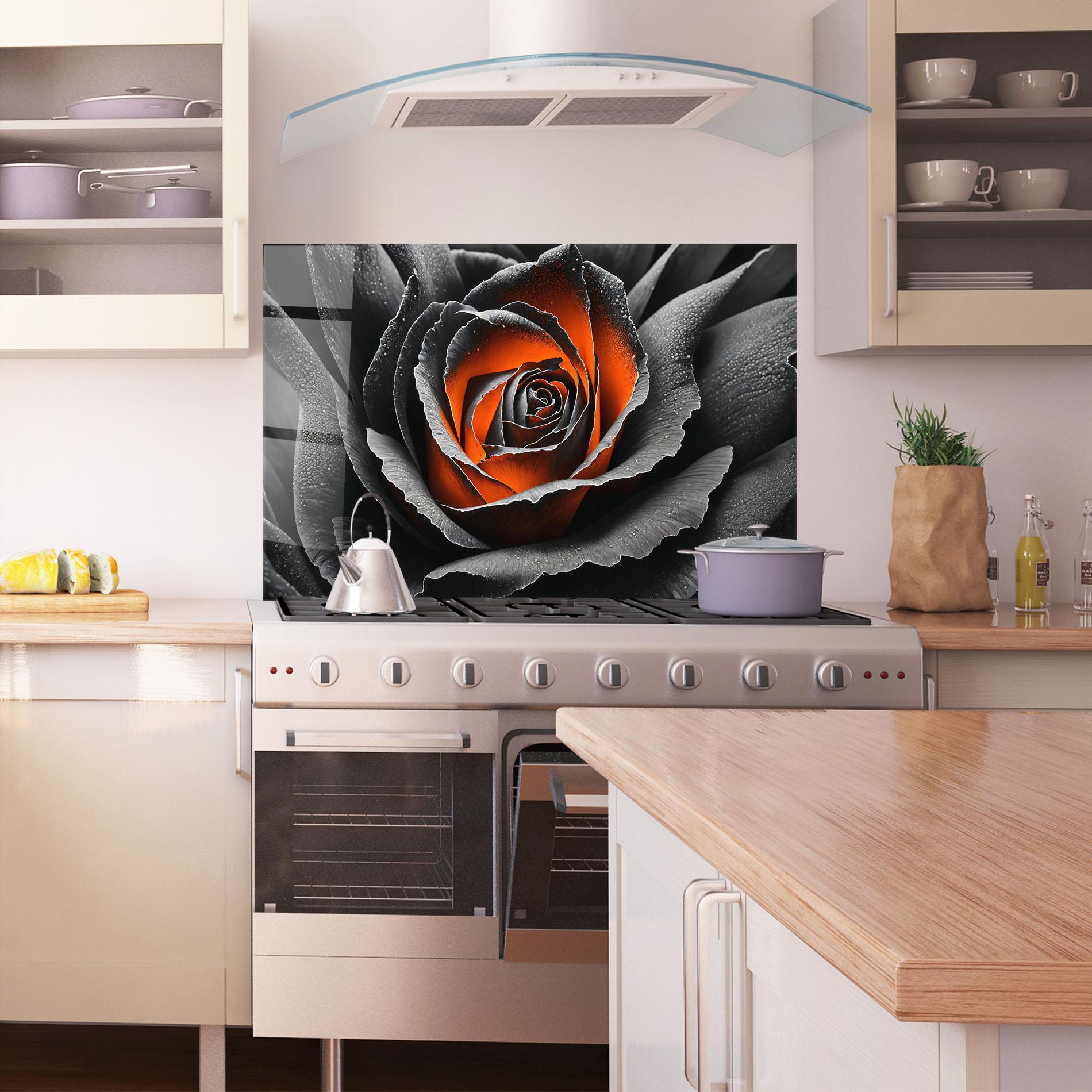 Konyhai üveg hátfal Grey Orange Rose mockup 1