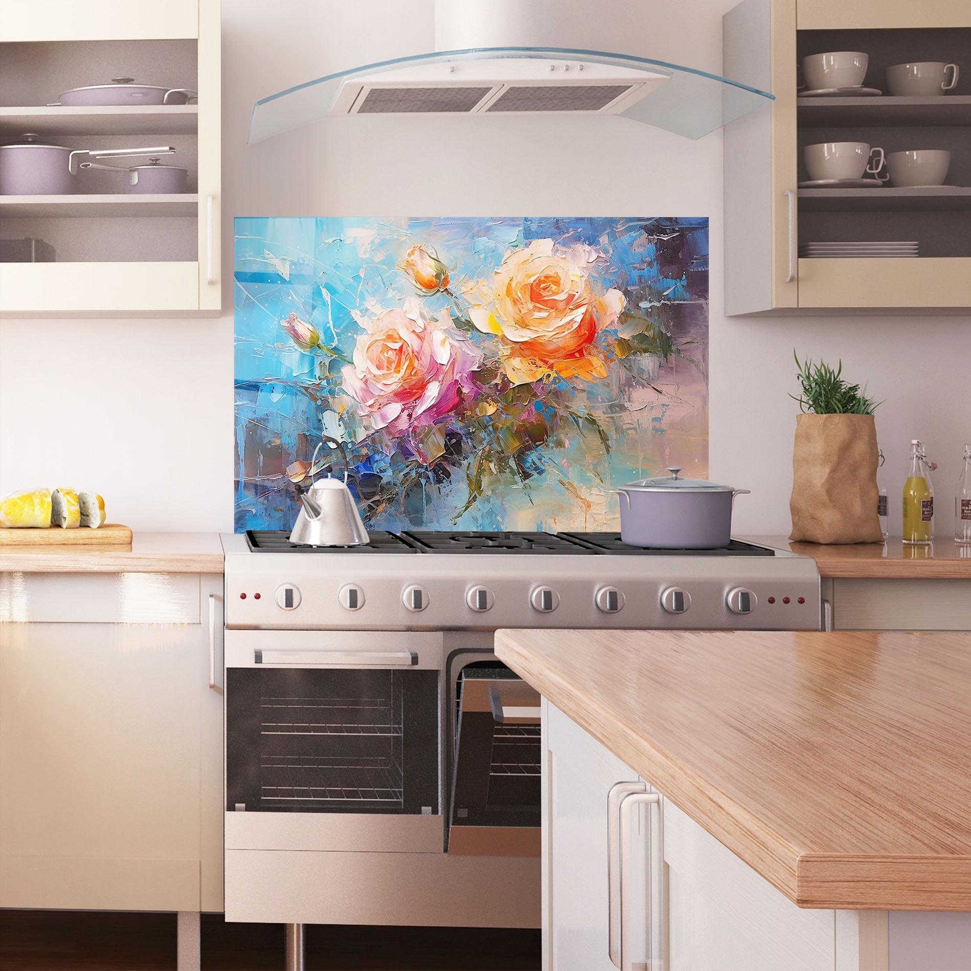 Konyhai üveg hátfal Light Orange Rose Painting mockup 1